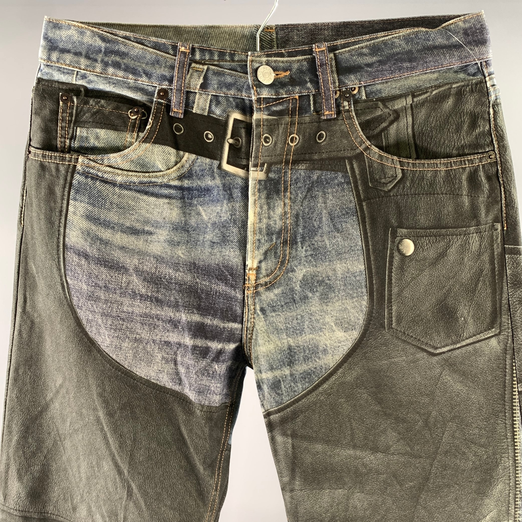 ACNE STUDIOS Size 30 Blue Graphic Chaps Cotton Button Fly Jeans - Image 2