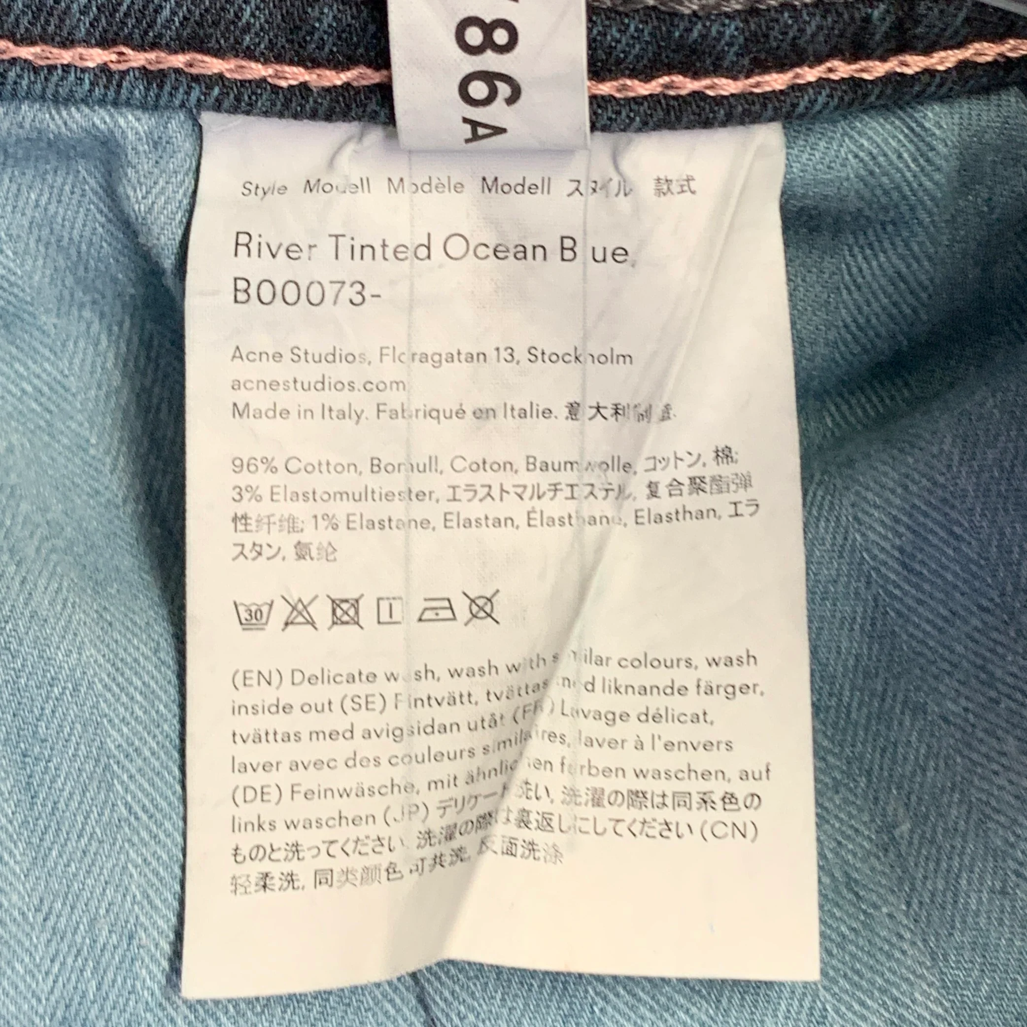 ACNE STUDIOS Size 31 Blue Cotton Blend Twill Slim Straight Button Fly Jeans - Image 7