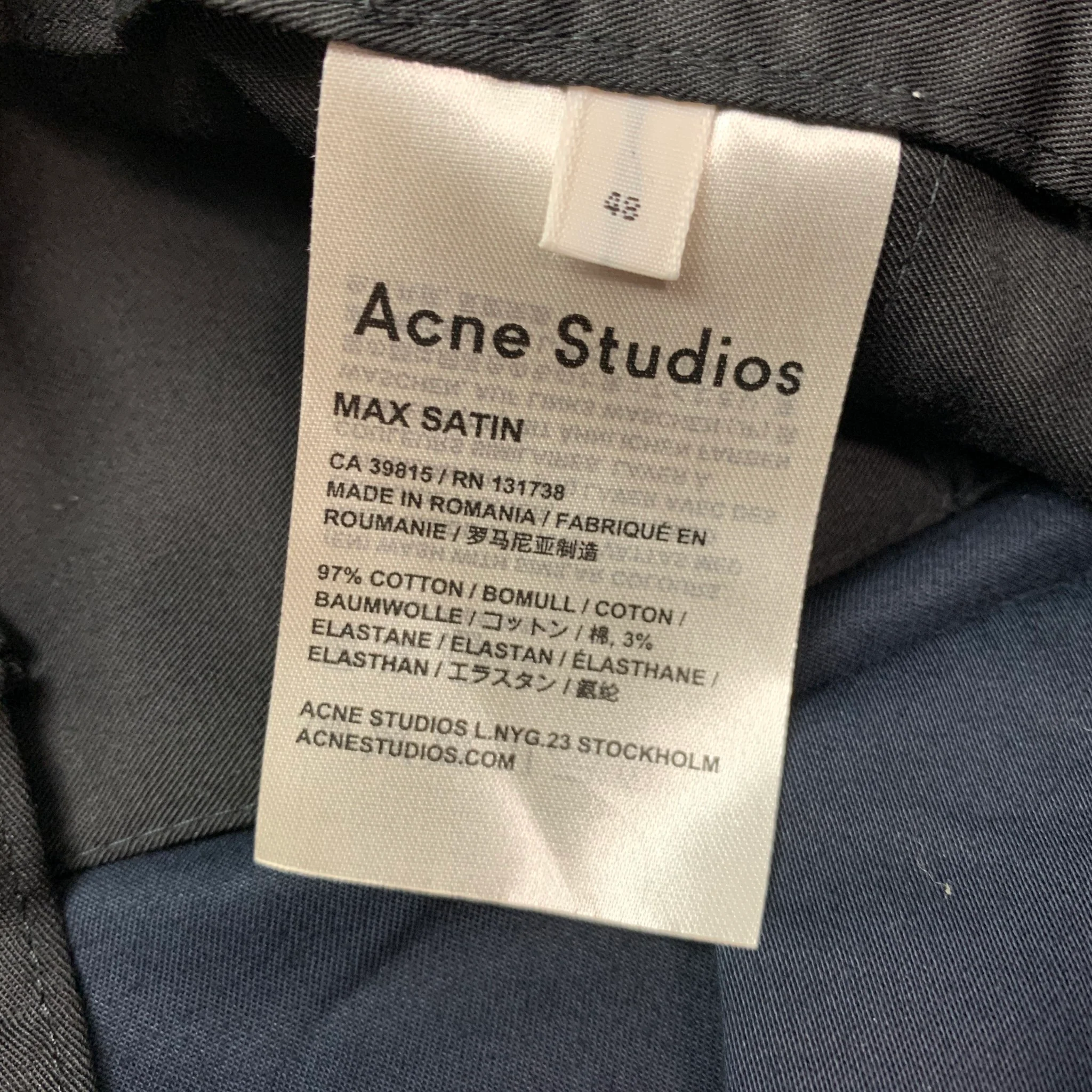 ACNE STUDIOS Size 32 Navy Cotton Elastane Flat Front Casual Pants - Image 4