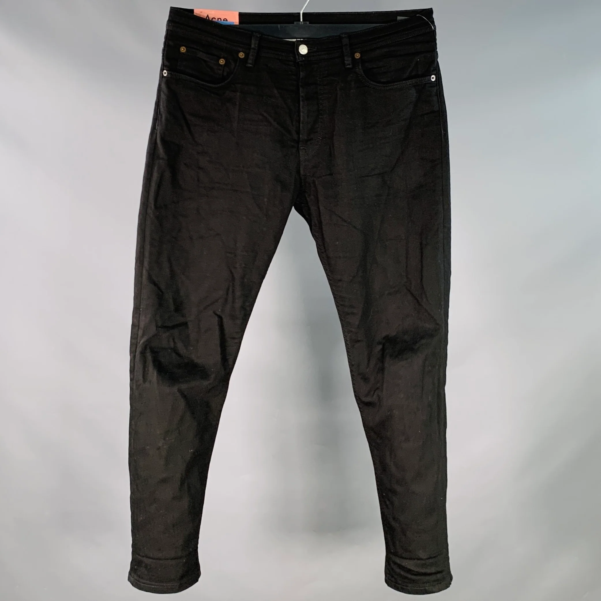 ACNE STUDIOS Size 34 River Stay Black Twill Cotton Blend Tapered Slim Five Pockets Jeans