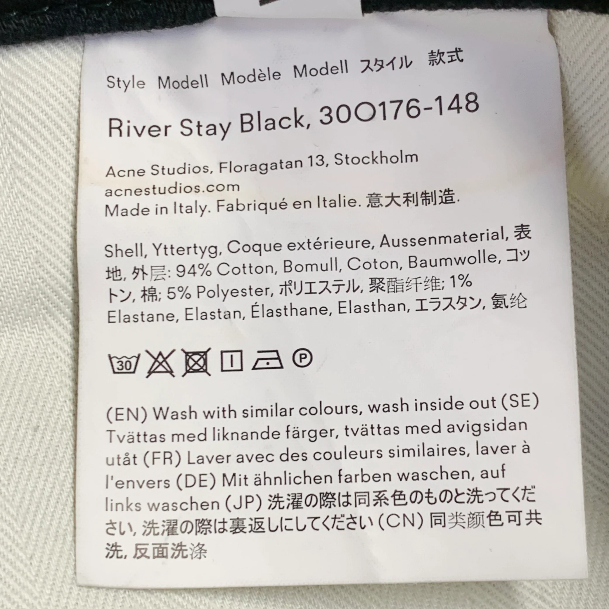 ACNE STUDIOS Size 34 River Stay Black Twill Cotton Blend Tapered Slim Five Pockets Jeans - Image 6