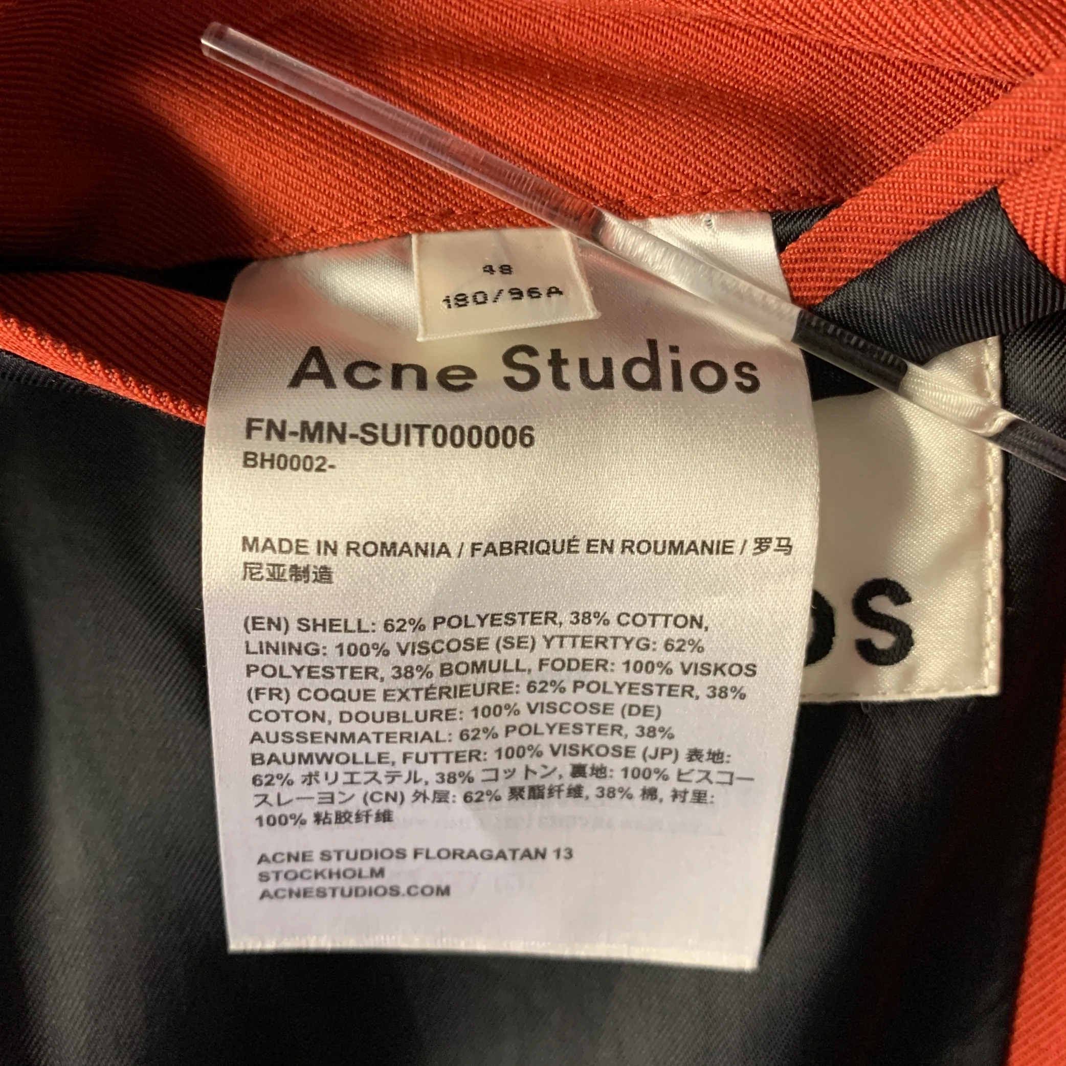 ACNE STUDIOS Size 38 Red Brick Polyester Cotton Notch Lapel Sport Coat - Image 6