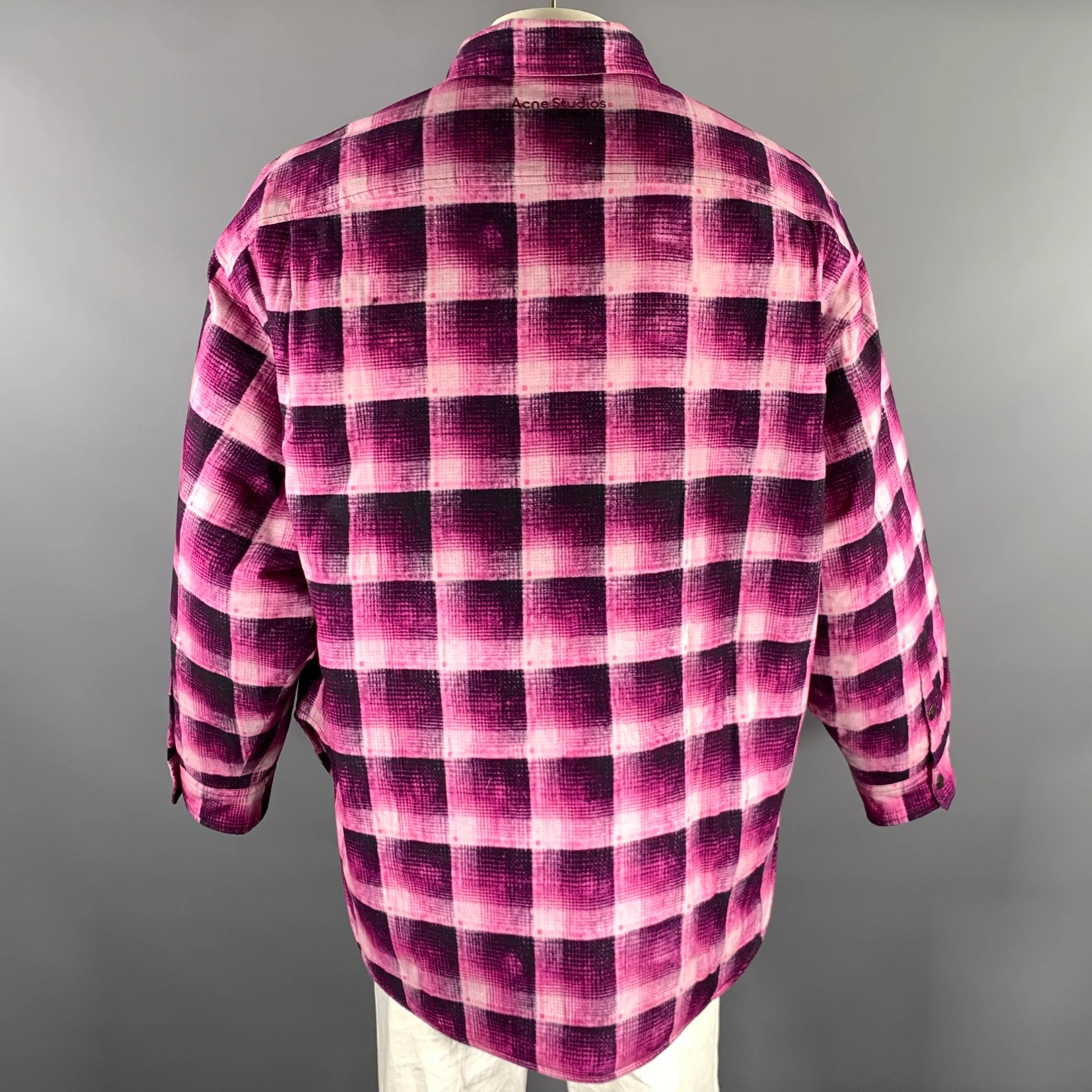 ACNE STUDIOS Size 40 Pink Purple Plaid Cotton Shirt Jacket Jacket - Image 4