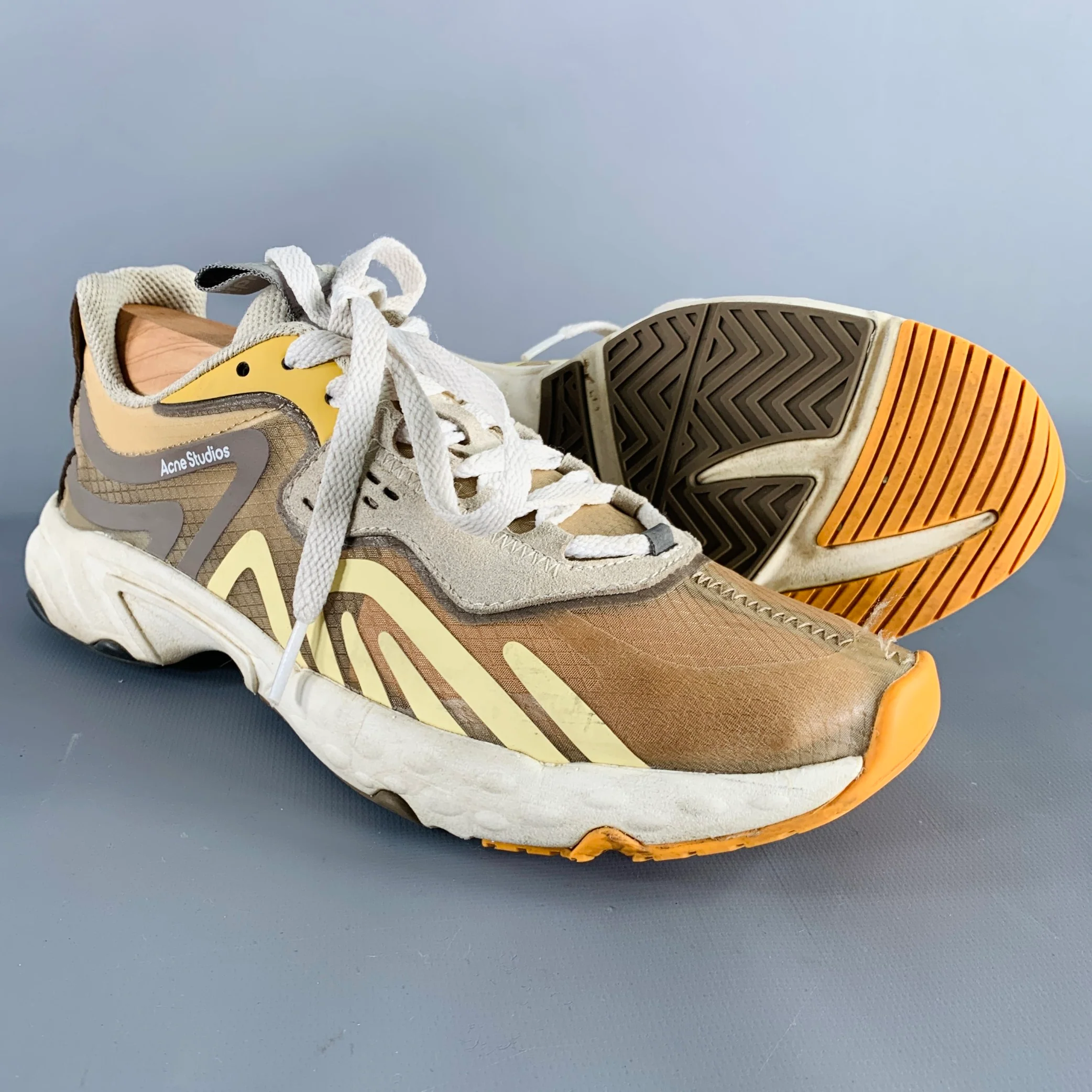 ACNE STUDIOS Size 7 Tan Grey Nylon Color Block Rubber Sole Sneakers - Image 5