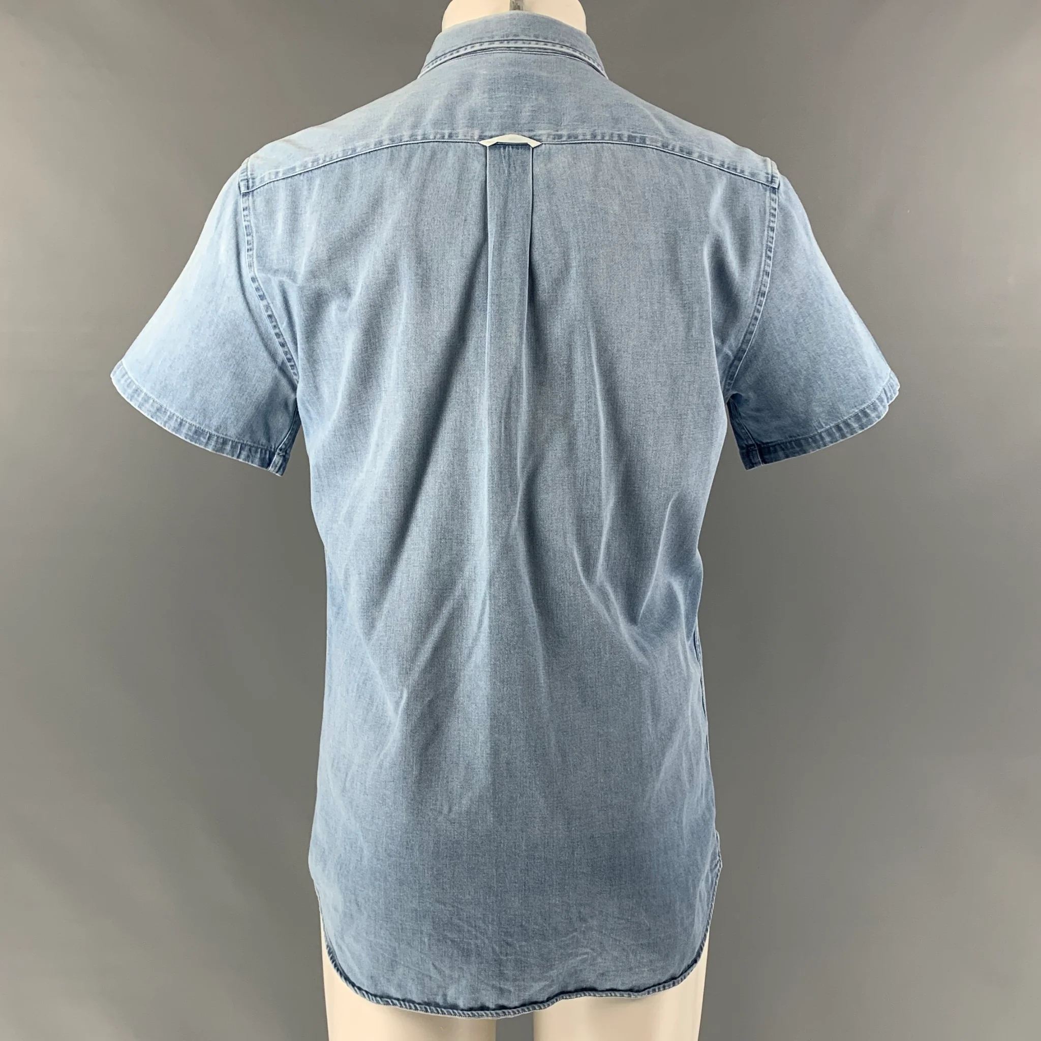 ACNE STUDIOS Size M Light Blue Washed Cotton Button Up Short Sleeve Shirt - Image 3