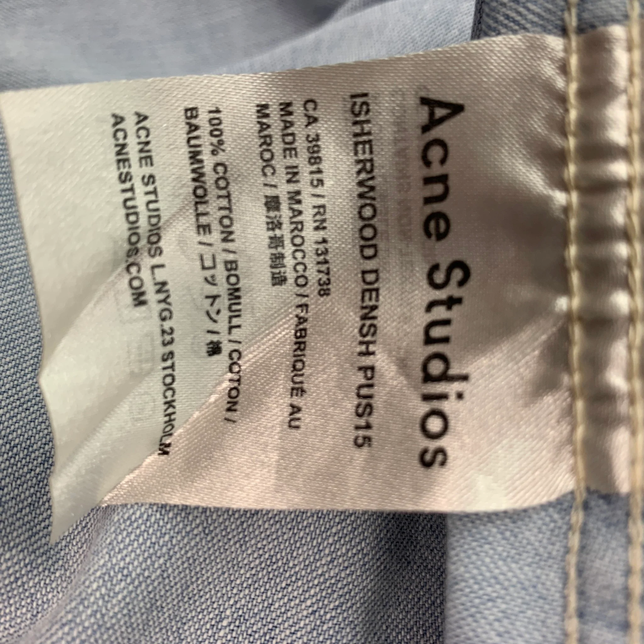 ACNE STUDIOS Size M Light Blue Washed Cotton Button Up Short Sleeve Shirt - Image 5