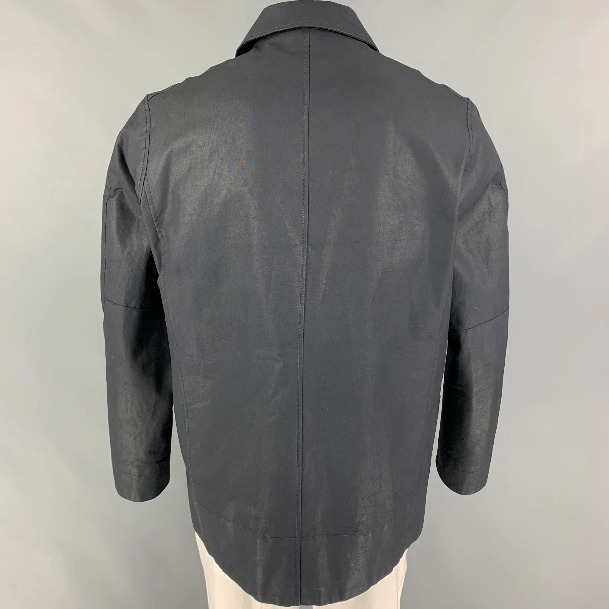 ACNE STUDIOS Size M Navy Coated Cotton Buttoned Coat - Image 3