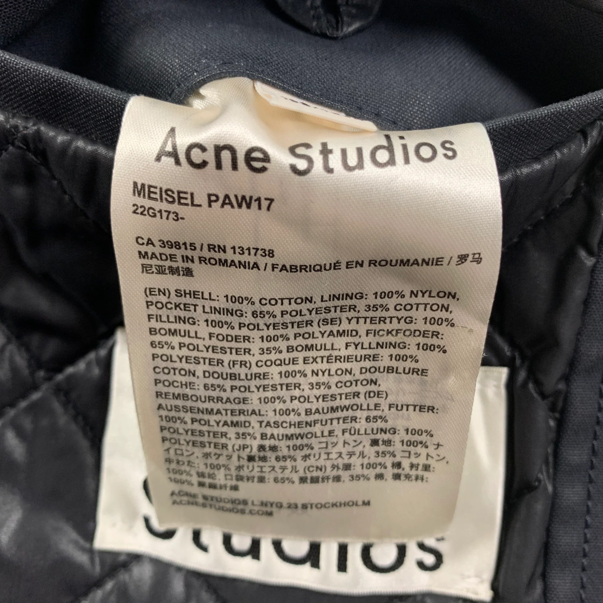 ACNE STUDIOS Size M Navy Coated Cotton Buttoned Coat - Image 5