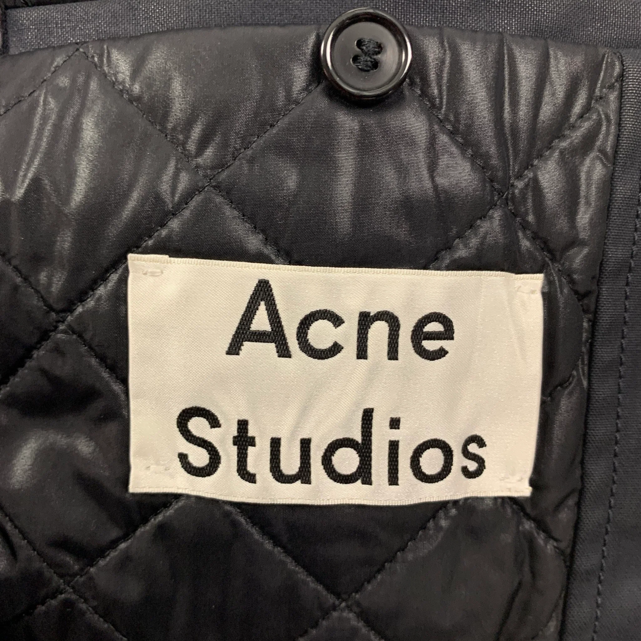 ACNE STUDIOS Size M Navy Coated Cotton Buttoned Coat - Image 6