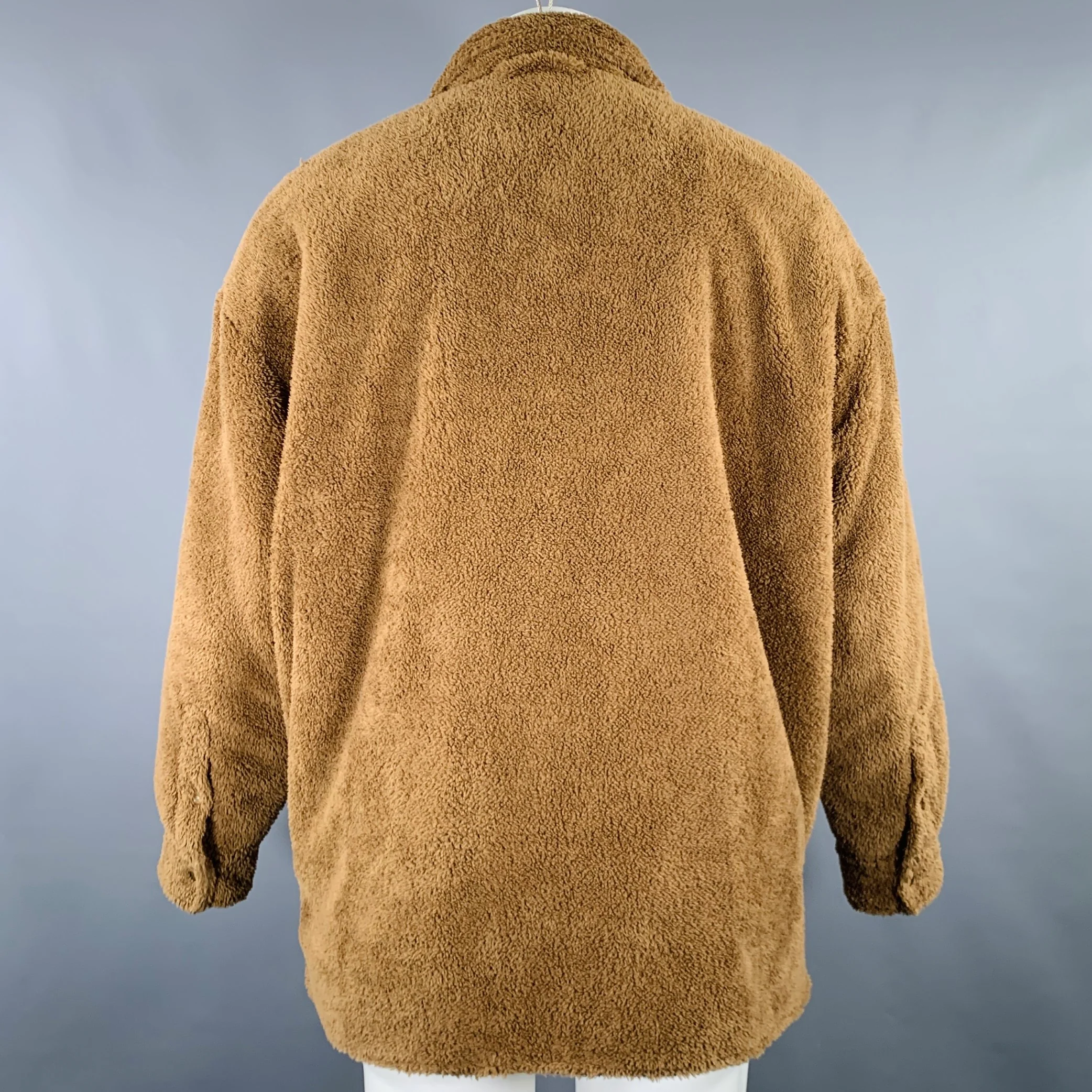 ACNE STUDIOS Size S Brown Textured Polyester Faux Fur Shirt Jacket - Image 4