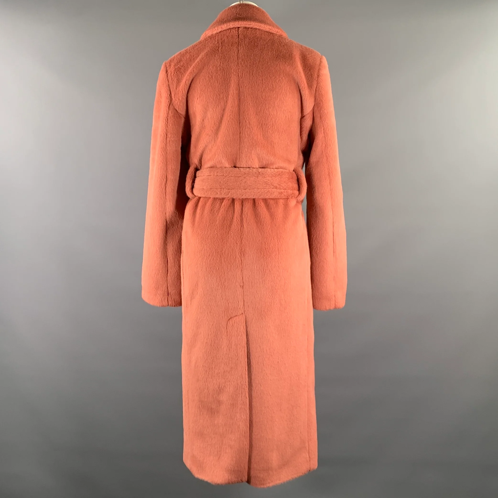 ACNE STUDIOS Size S Rose Polyester Textured Faux Fur Belted Coat - Image 2
