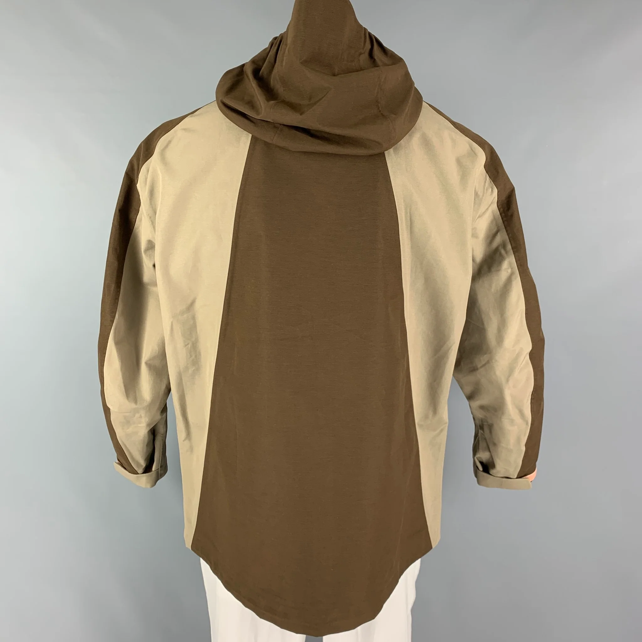 ACNE STUDIOS Size XL Brown Taupe Color Block Raincoat Jacket - Image 3