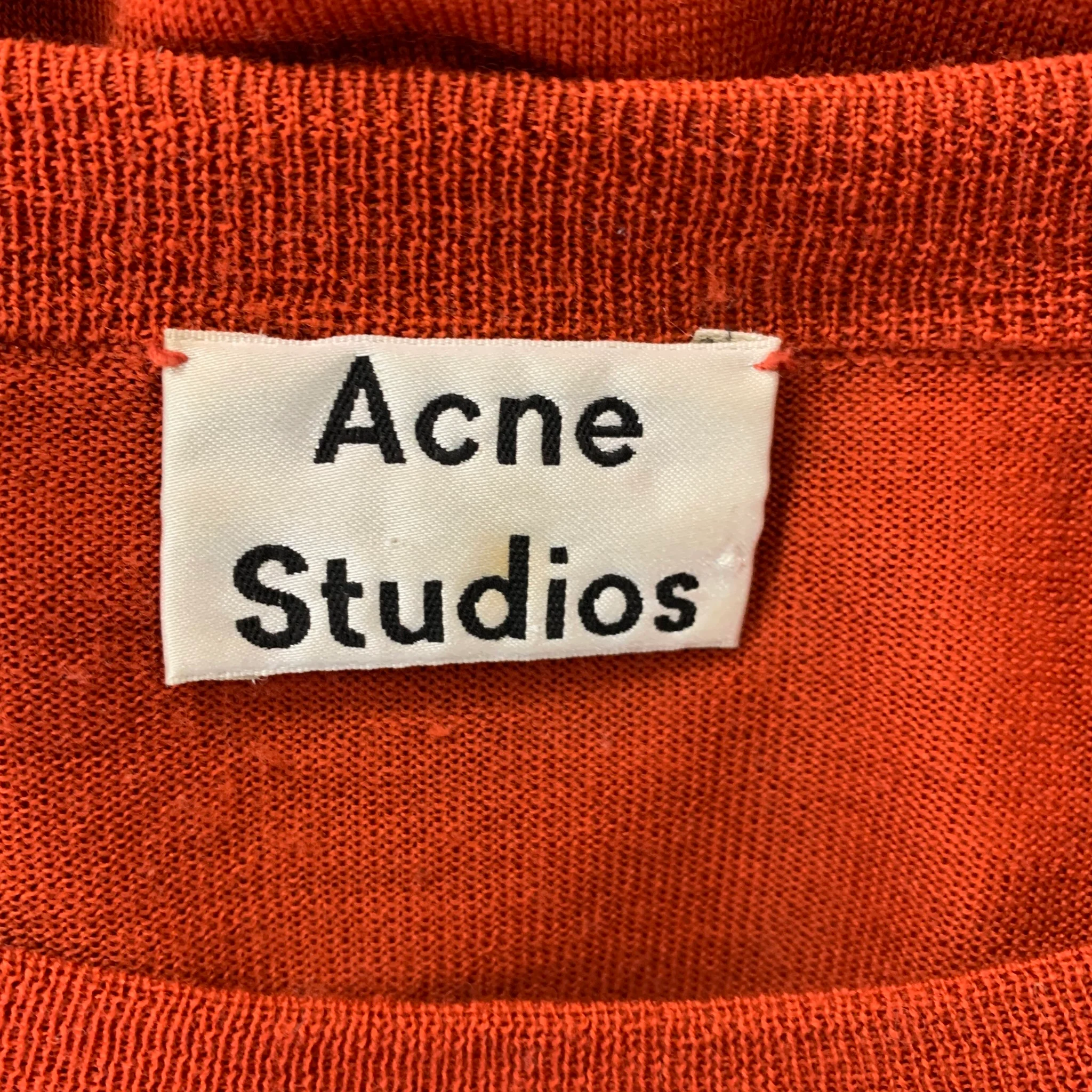 ACNE STUDIOS Size XS Orange Cream Stars Merino Wool Crew-Neck Pullover - Image 4