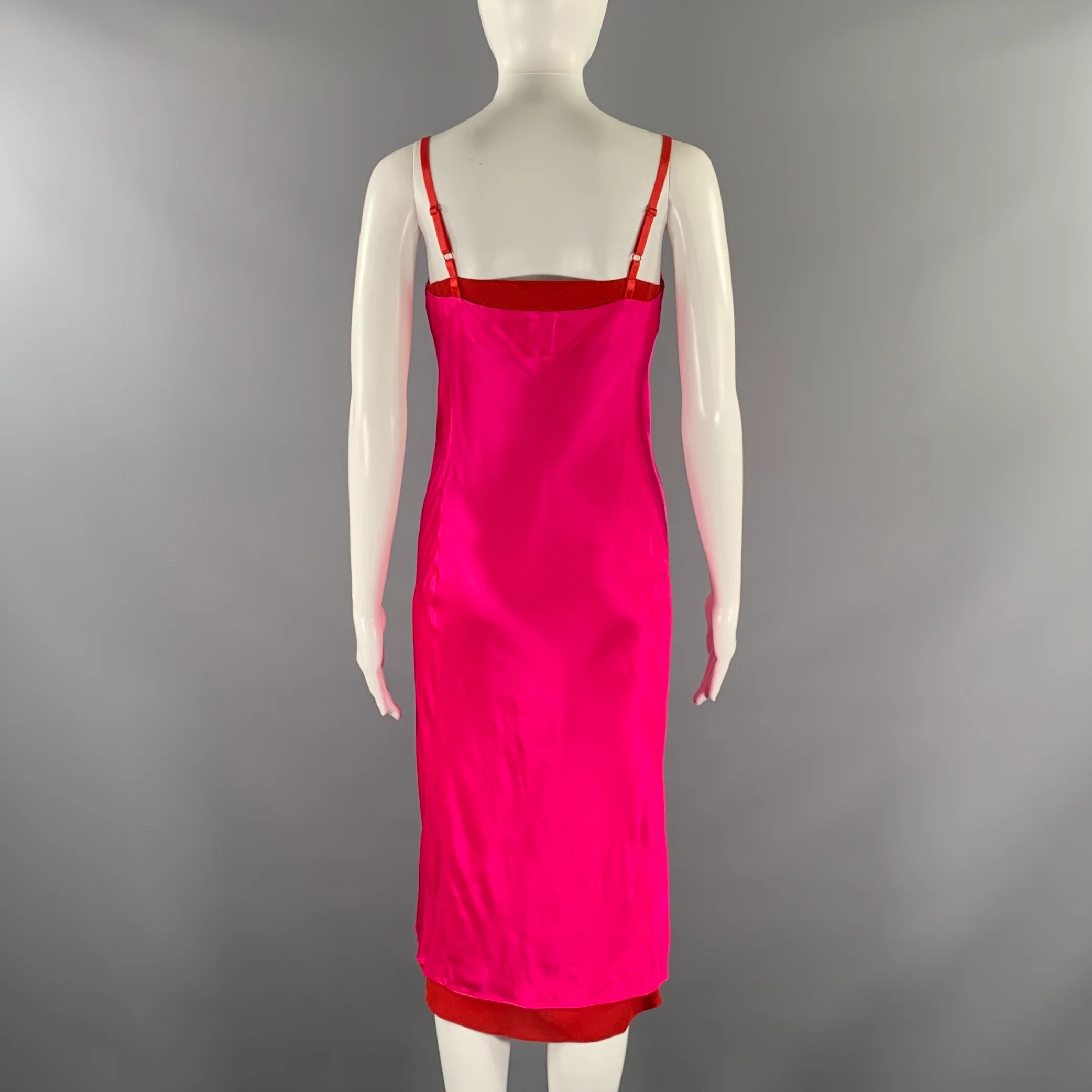 ACNE STUDIOS Size XS Pink Red Viscose Silk Two Tone Shift Dress - Image 4