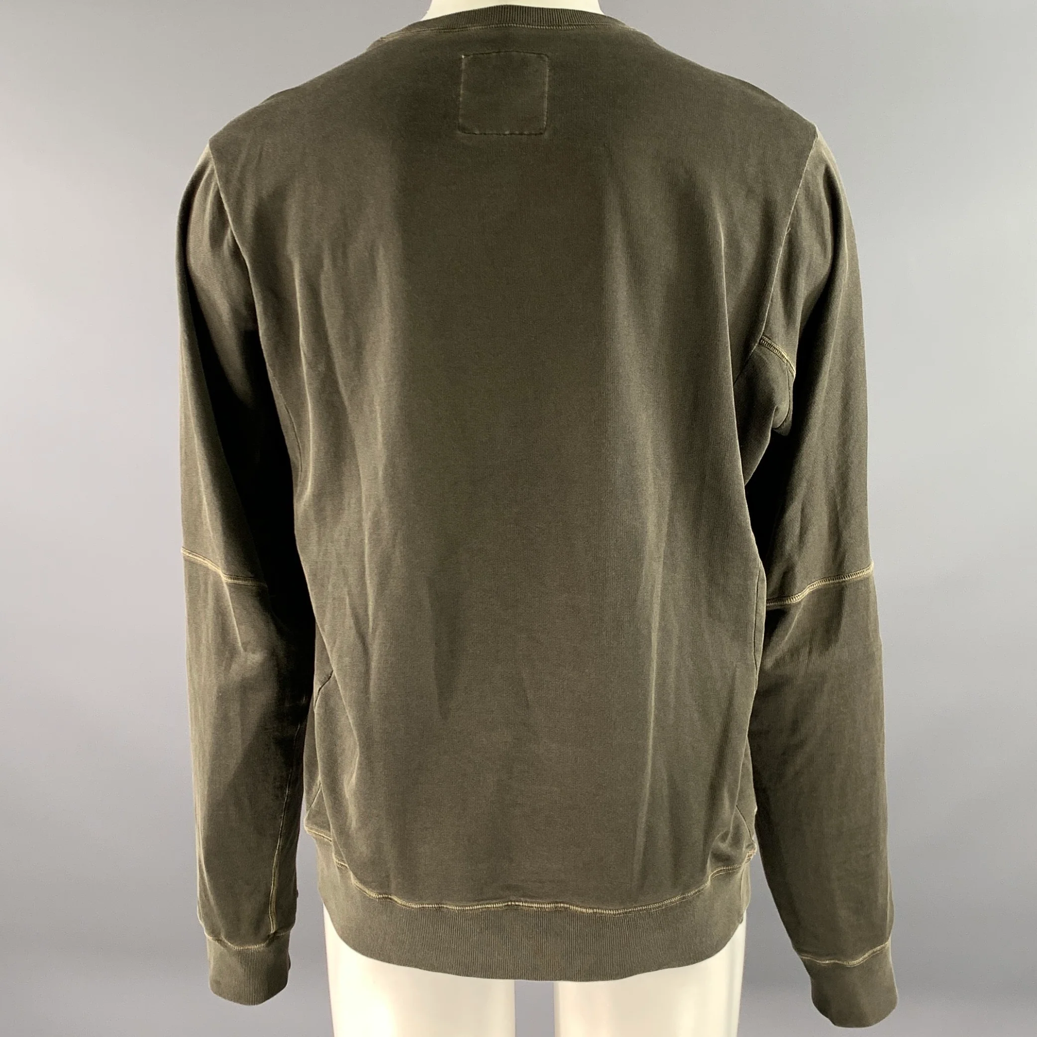 ACRONYM Size L Grey Olive Wash Cotton Crew-Neck Sweatshirt - Image 3