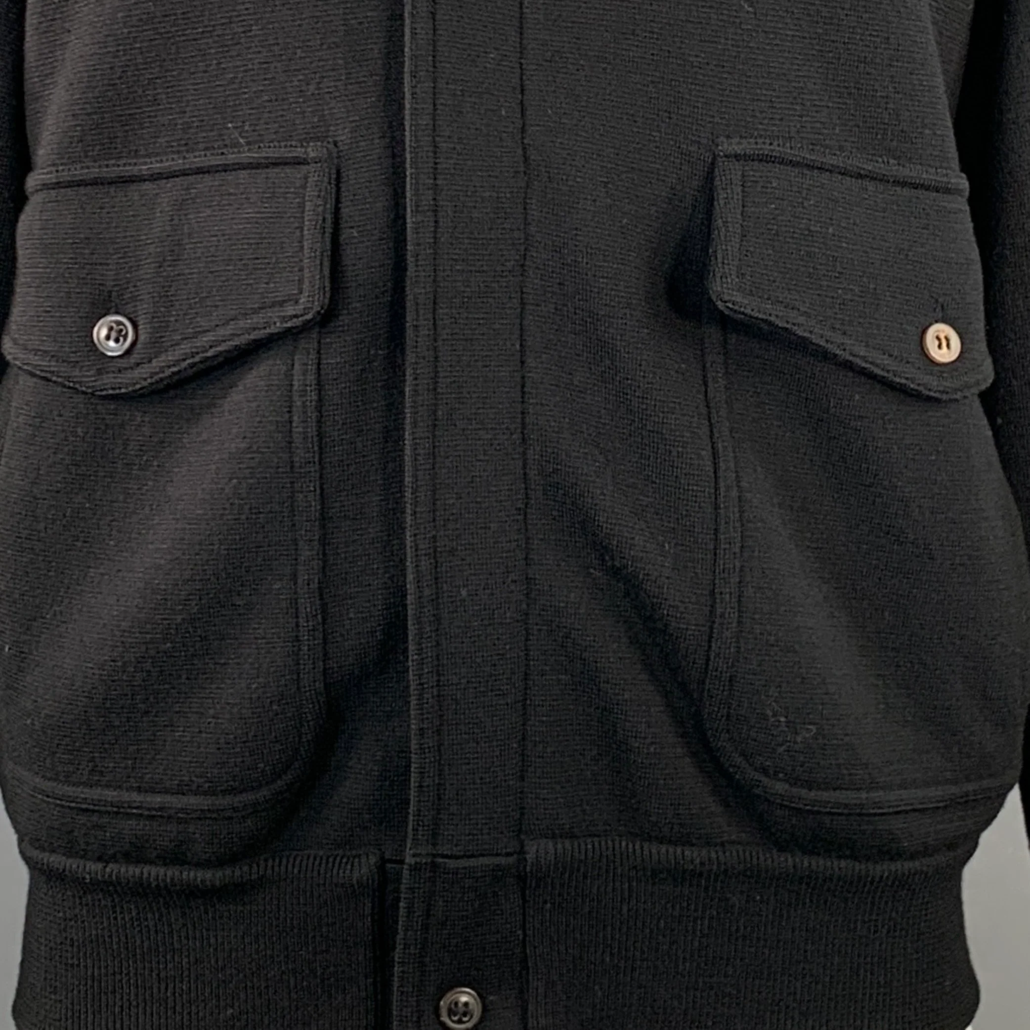 ADAM KIMMEL Size L Black Wool Knit Epaulets Military Jacket - Image 2