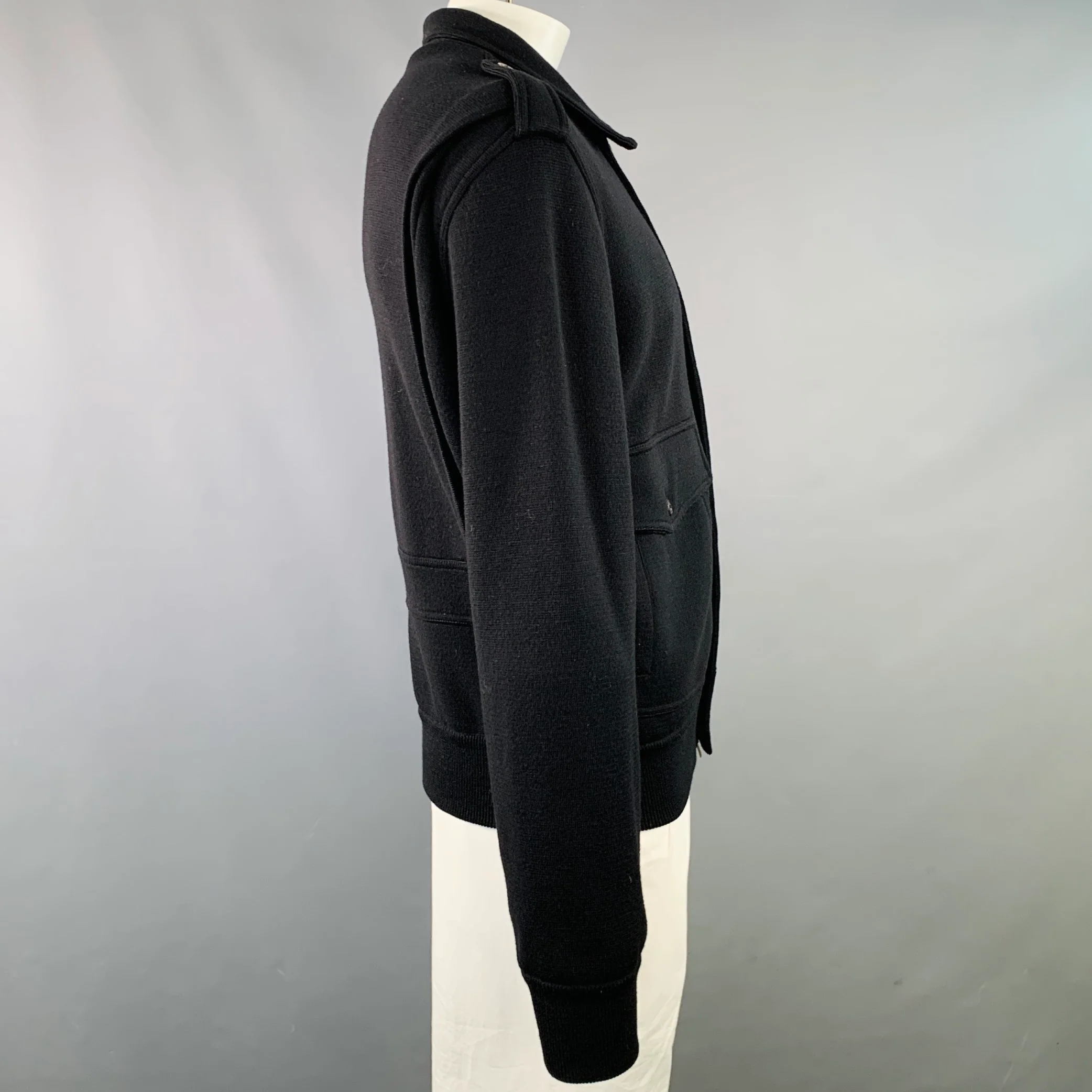 ADAM KIMMEL Size L Black Wool Knit Epaulets Military Jacket - Image 3