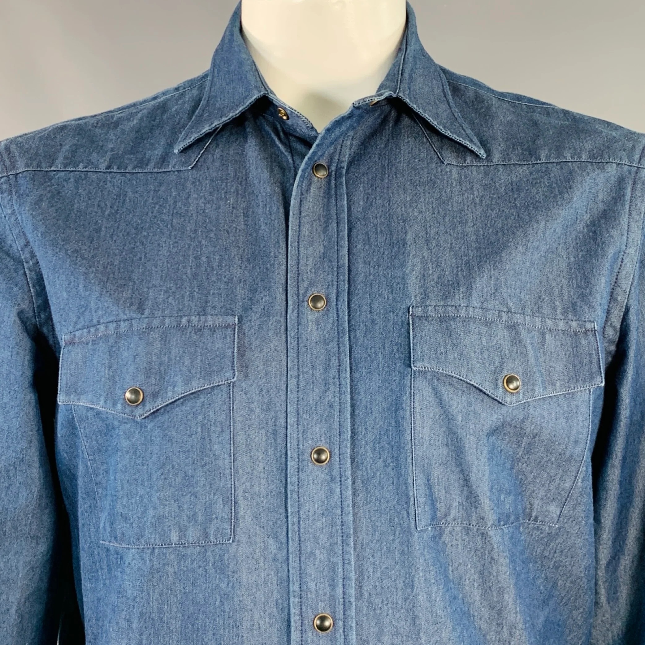 ADAM KIMMEL Size L Indigo Cotton Denim Twill Western Snap Long Sleeve Shirt - Image 2