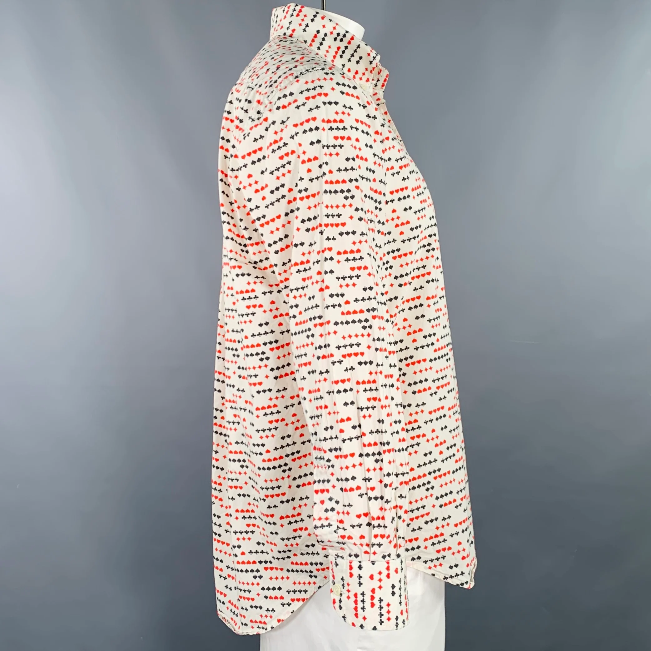 ADAM KIMMEL Size L Off White Red Black Cotton One Pocket Long Sleeve Shirt - Image 3