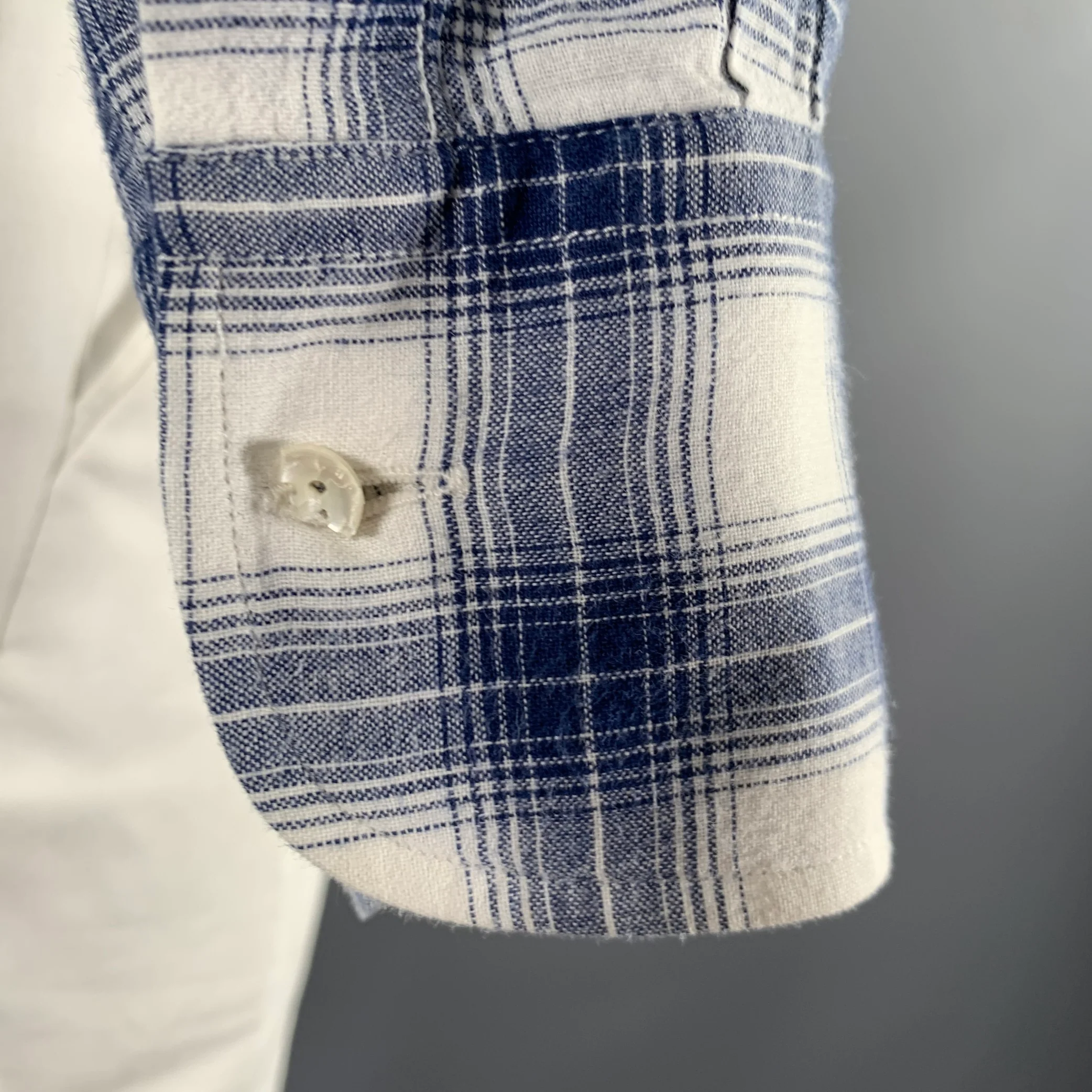 ADAM KIMMEL Size M Blue White Tartan Cotton Pointed Collar Long Sleeve Shirt - Image 5
