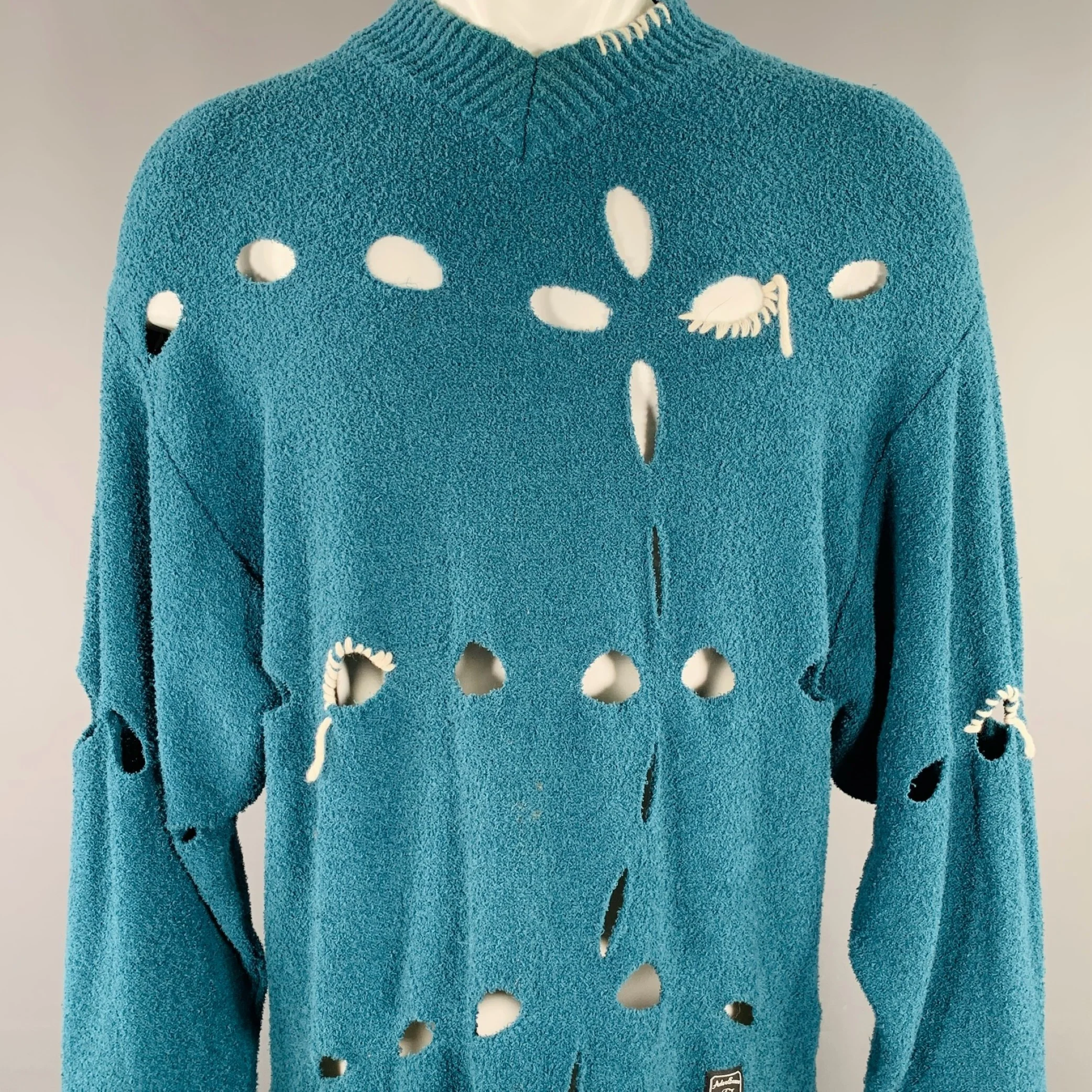ADER ERROR SS23 Size S Blue White Cut Outs Cotton Blend Terry Oversized Pullover - Image 2