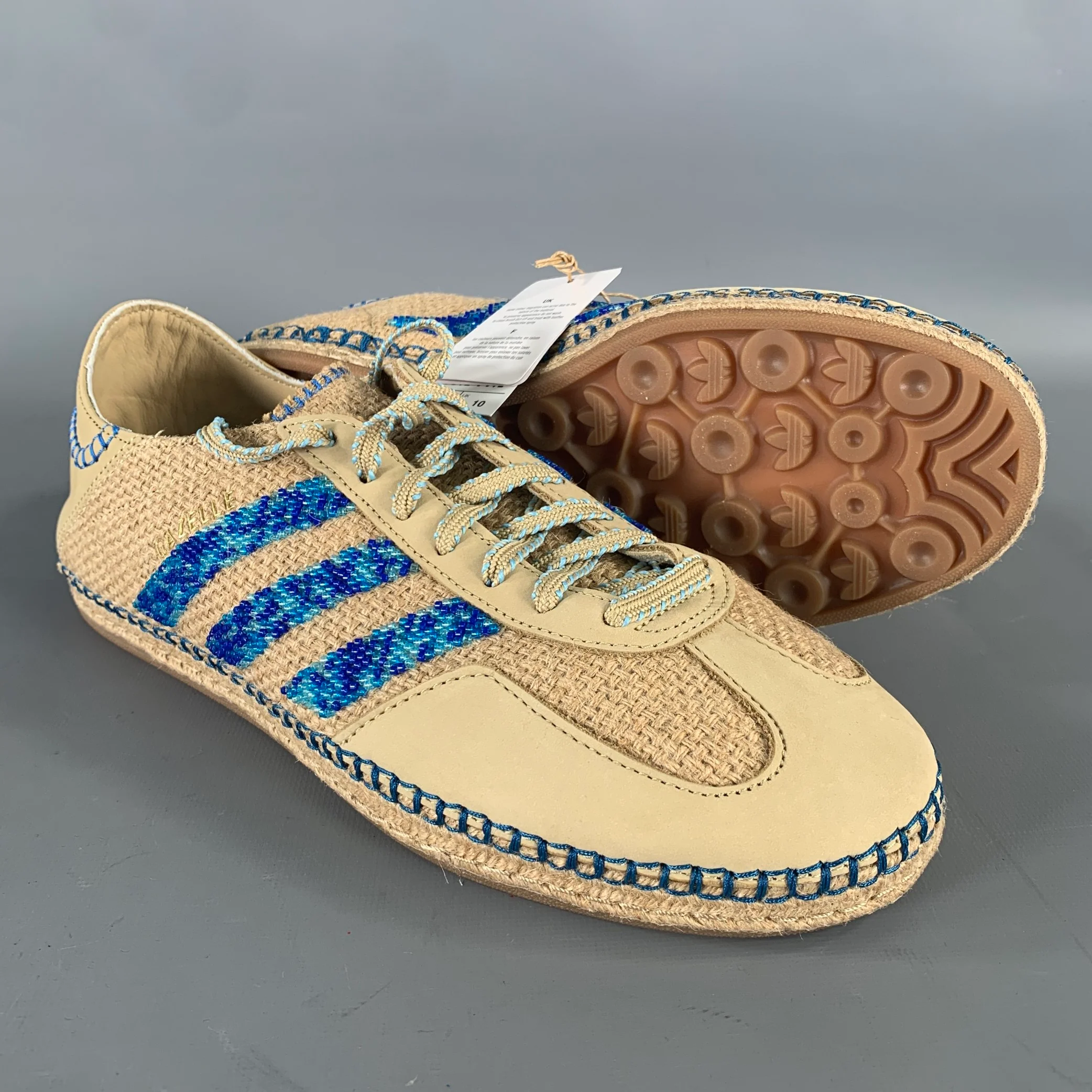 ADIDAS Size 10.5 Khaki Blue Mixed Patterns Mixed Fabrics Yacht Sneakers - Image 5