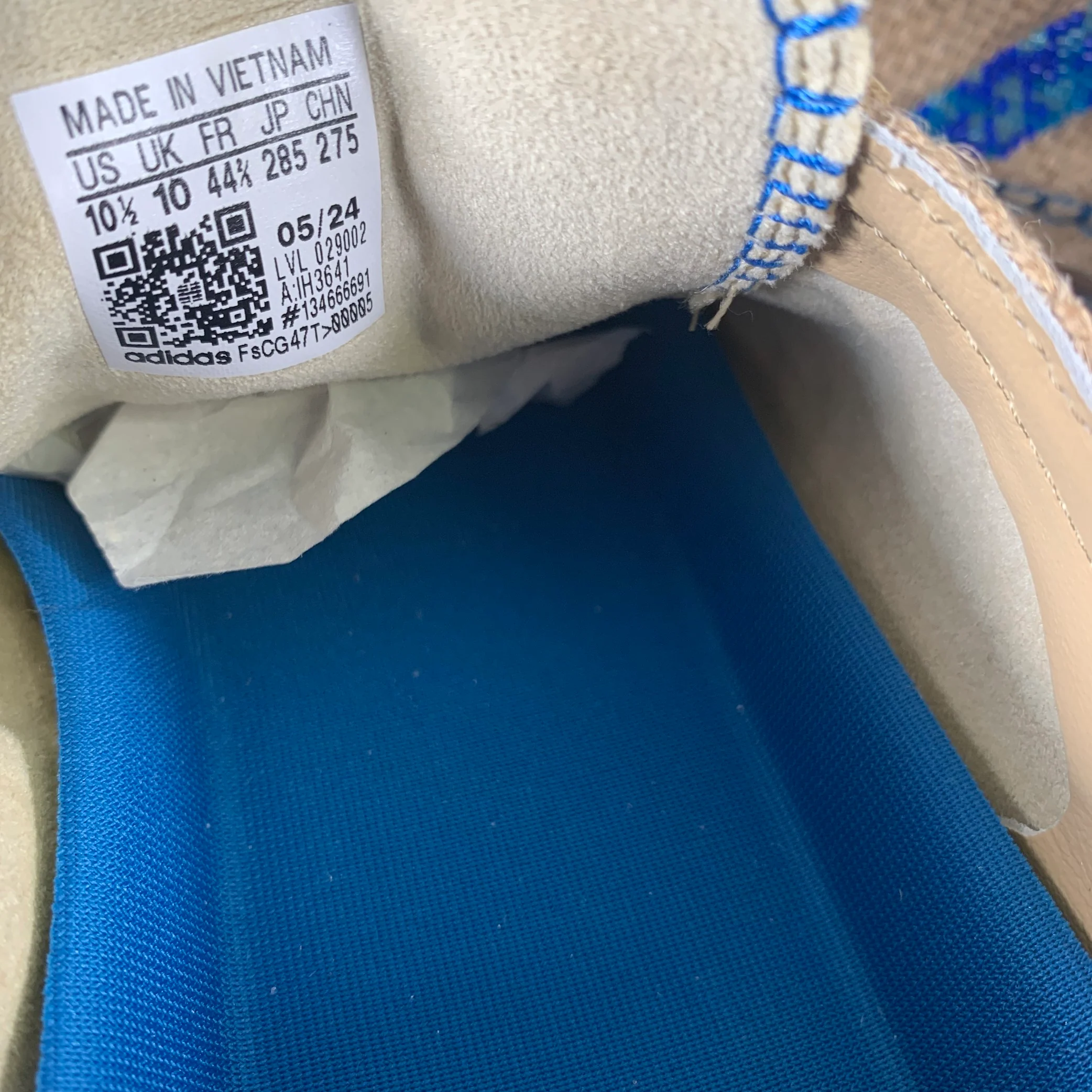 ADIDAS Size 10.5 Khaki Blue Mixed Patterns Mixed Fabrics Yacht Sneakers - Image 8