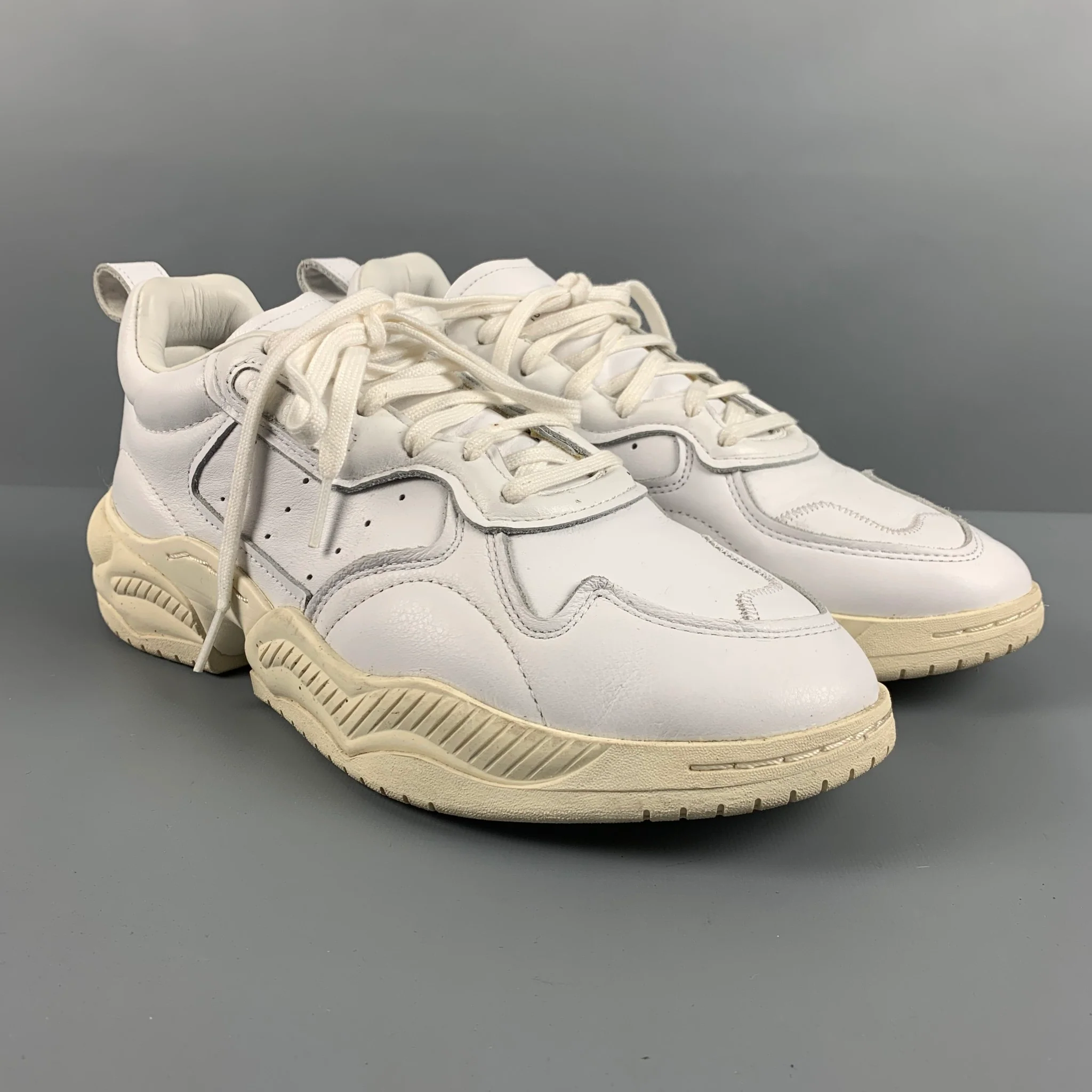ADIDAS Size 10 White Leather Chunky Heel Sneakers