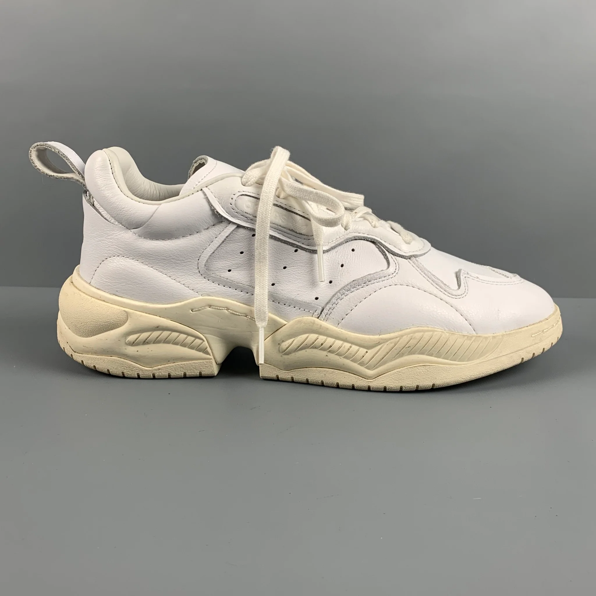 ADIDAS Size 10 White Leather Chunky Heel Sneakers - Image 2
