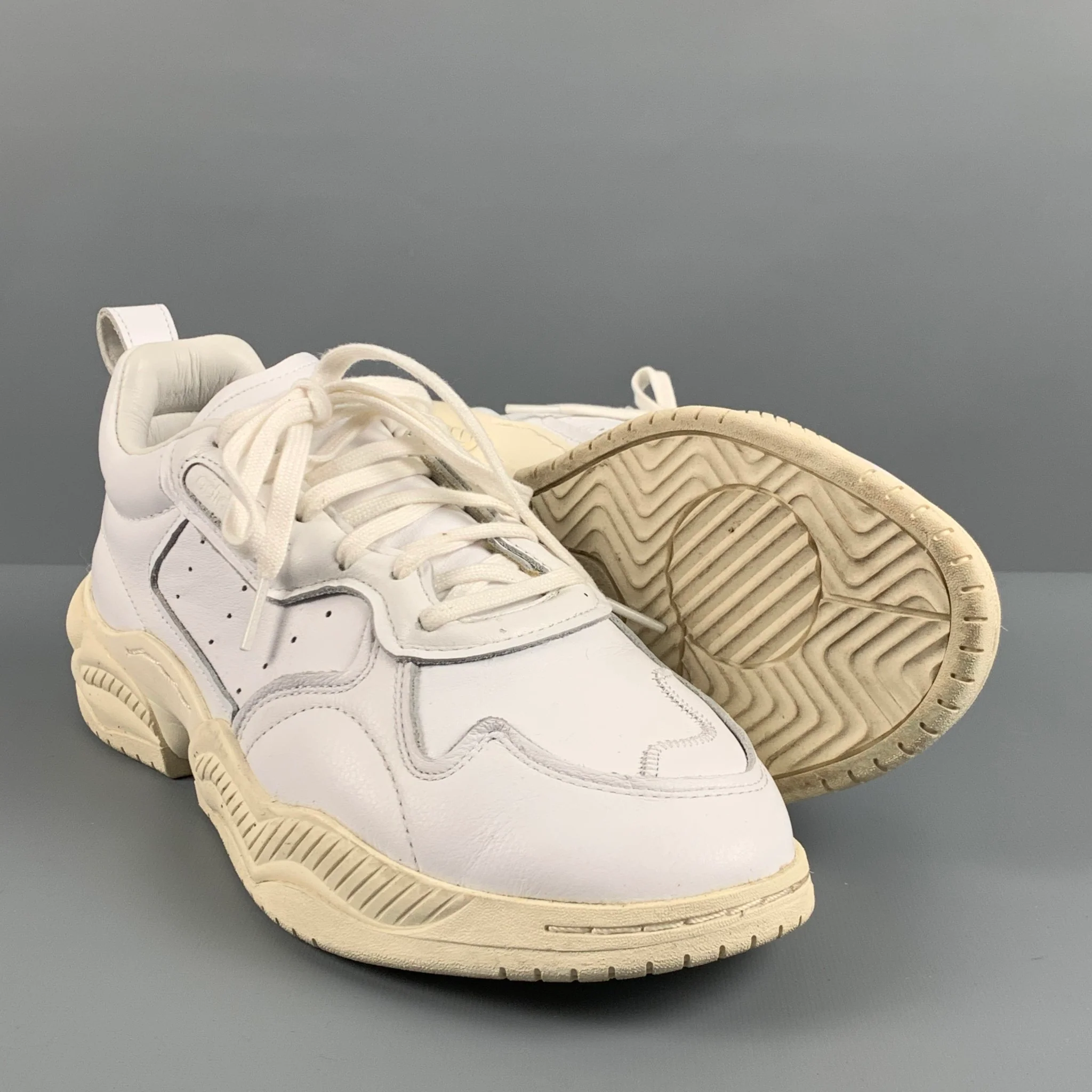 ADIDAS Size 10 White Leather Chunky Heel Sneakers - Image 5