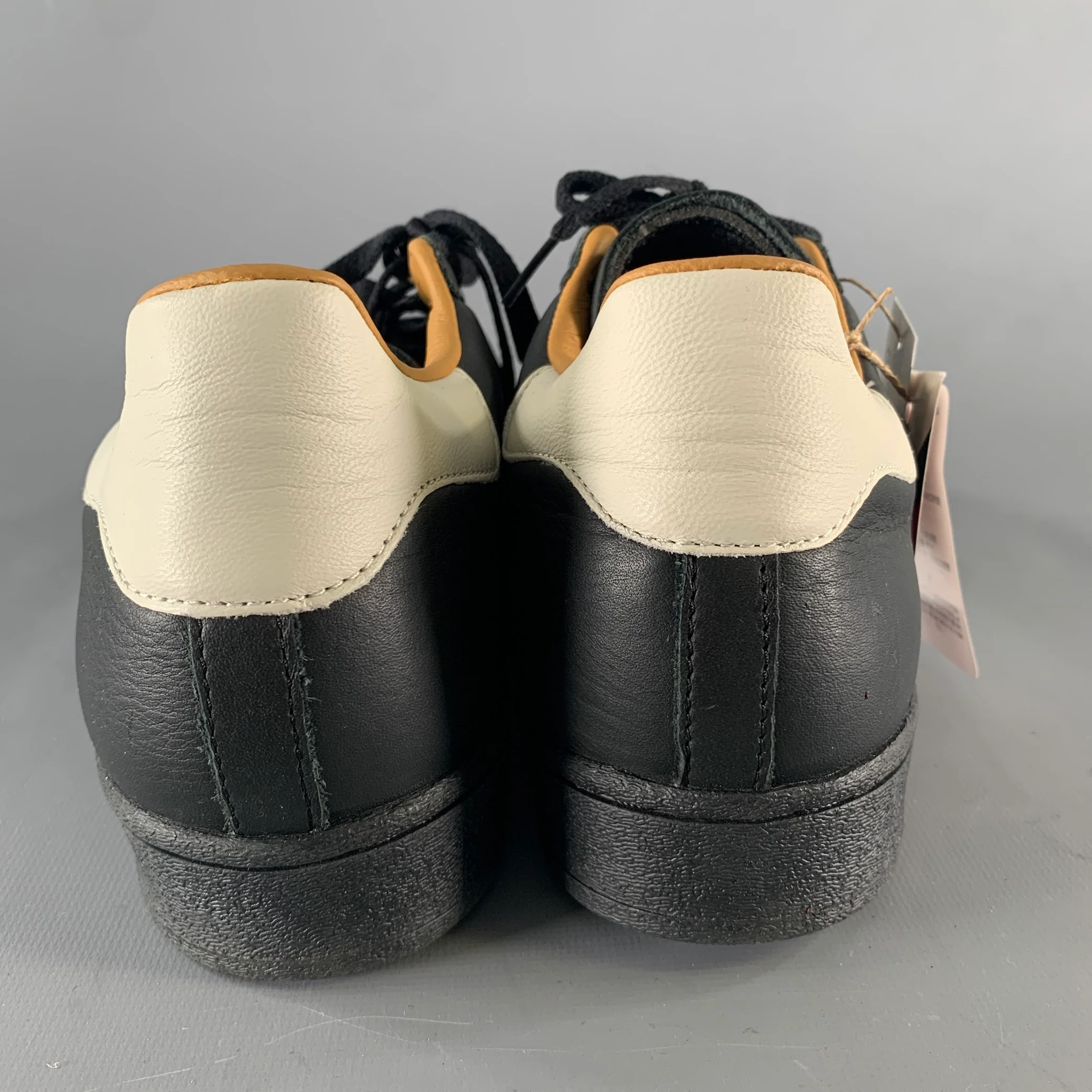 ADIDAS Size 9.5 Black White Leather Lace Sneakers - Image 3