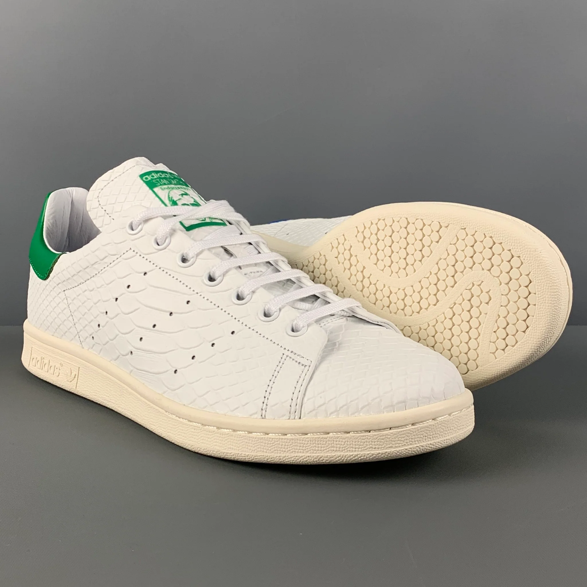 ADIDAS x STAN SMITH Size 10.5 White Embossed Leather Low Top Sneakers - Image 3