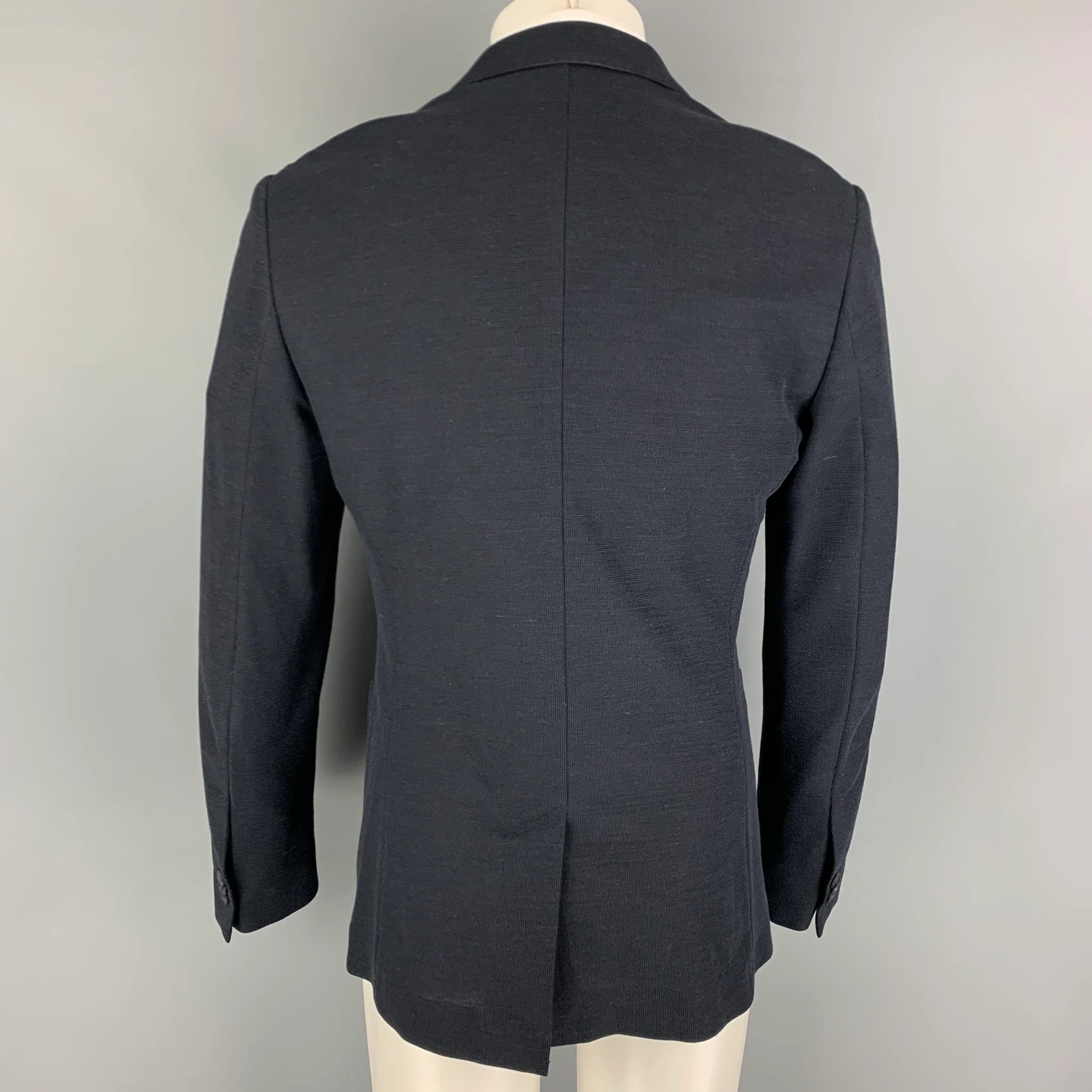ADOLFO DOMINGUEZ Size 40 Navy Textured Ramie Blend Sport Coat - Image 3