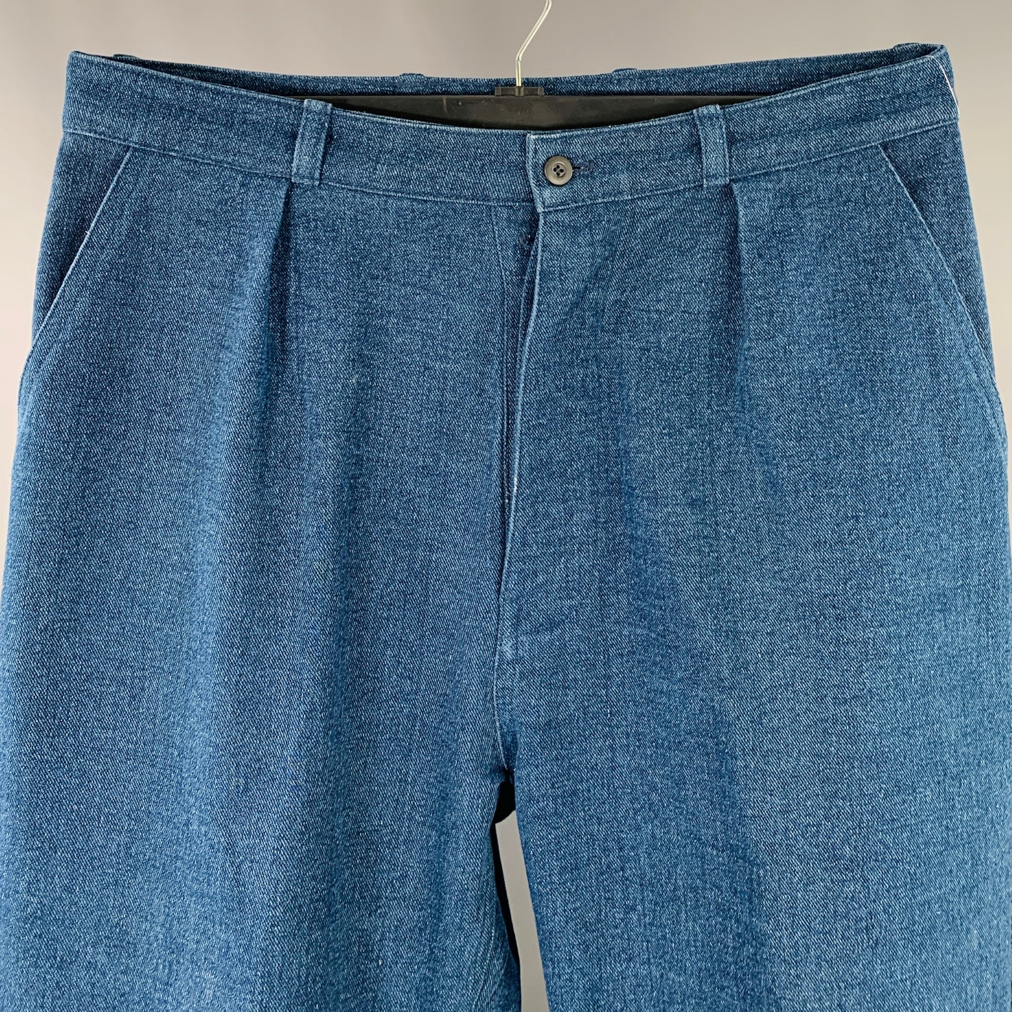 ADRET Size 34 Blue Denim Straight Pleated Jeans - Image 2