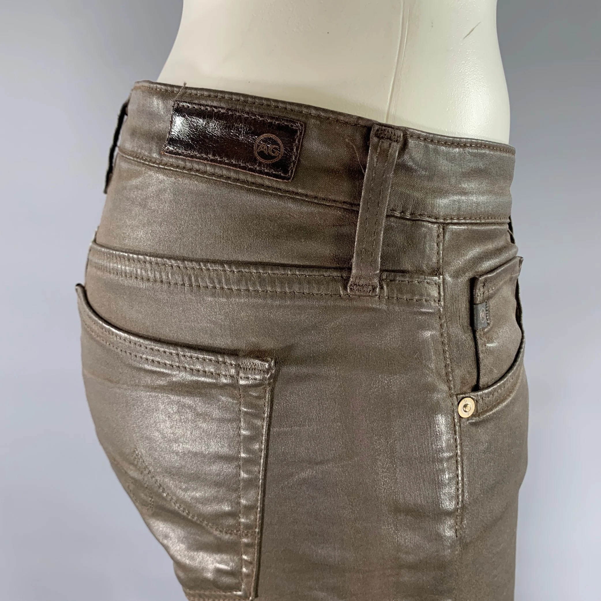 ADRIANO GOLDSCHMIED Size 32 Brown Faux Leather Cotton Blend Skinny Pants - Image 3