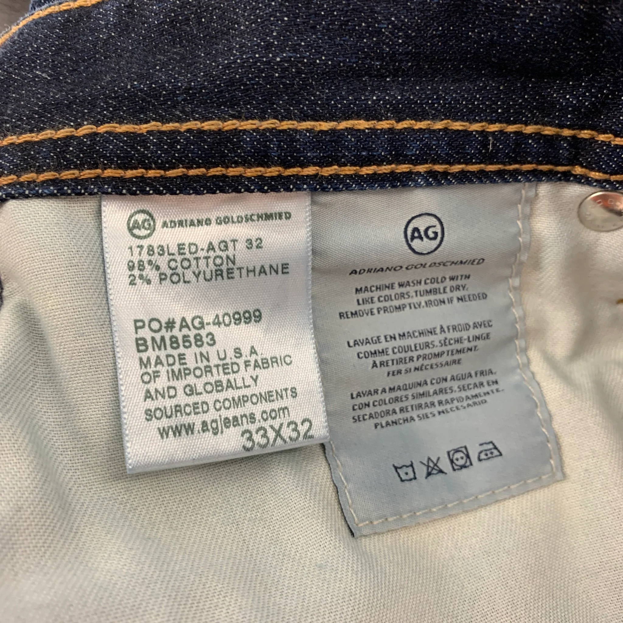 ADRIANO GOLDSCHMIED Size 33 Blue Cotton / Polyurethane Slim Jeans - Image 3