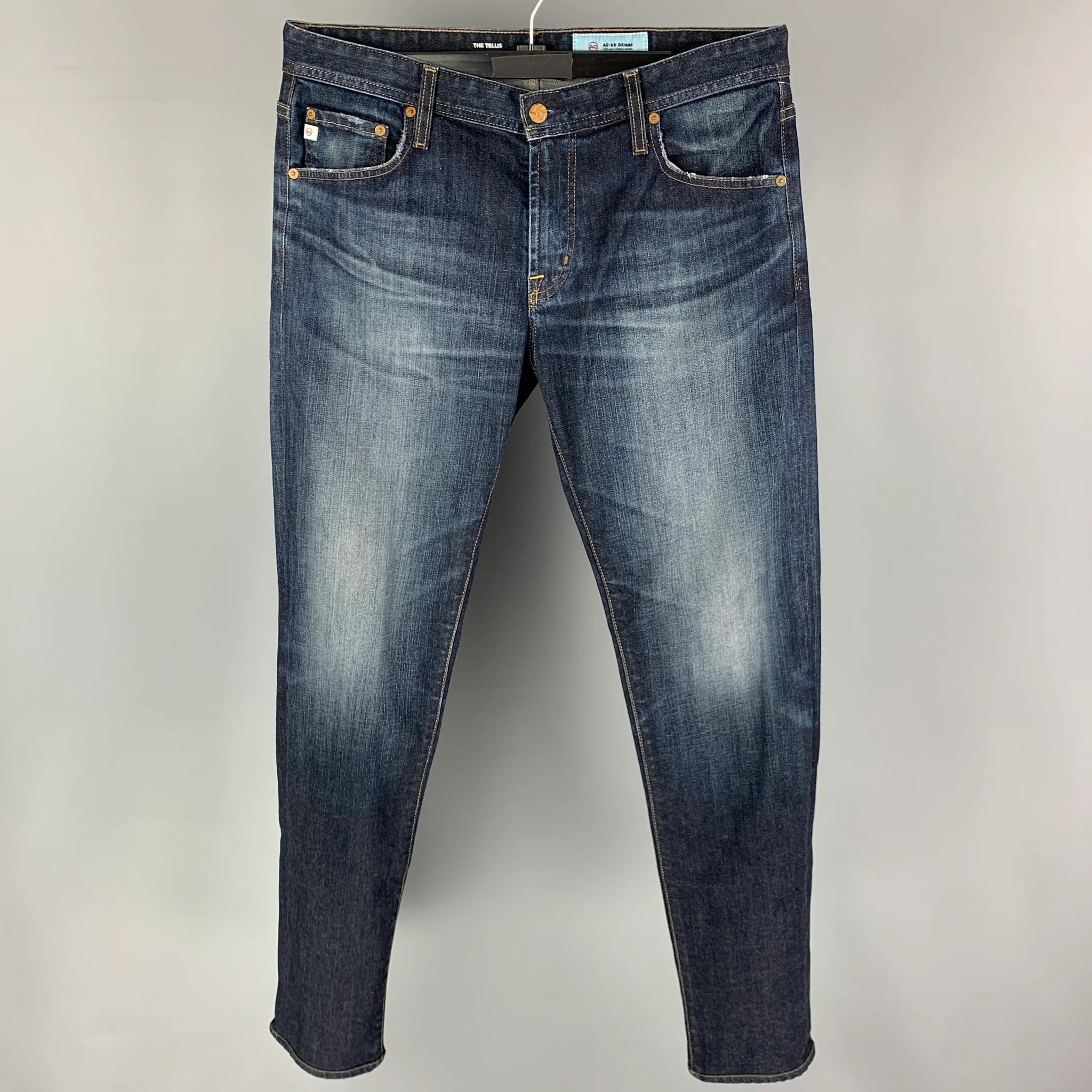 ADRIANO GOLDSCHMIED Size 33 Blue Washed Cotton Polyurethane Slim Jeans