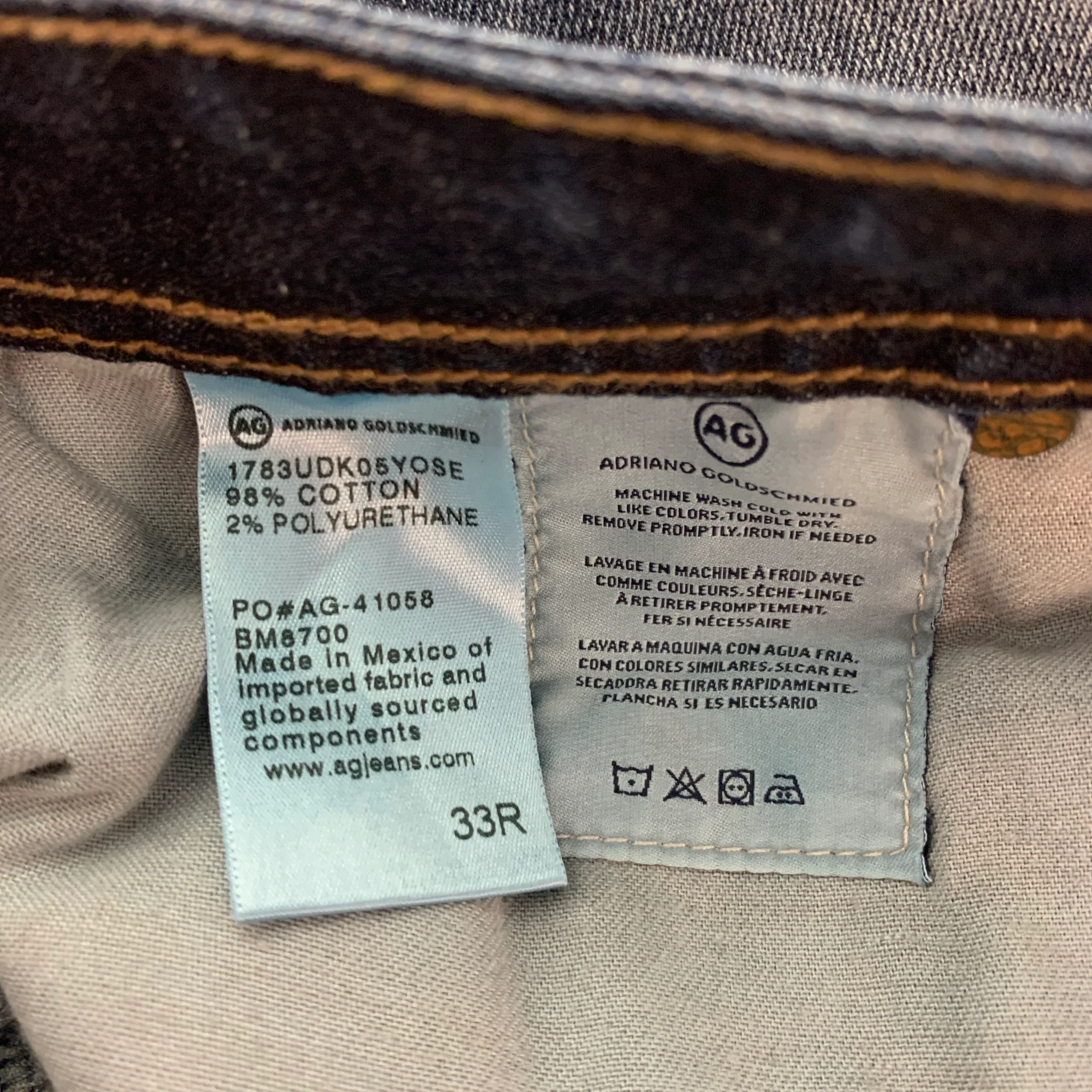 ADRIANO GOLDSCHMIED Size 33 Blue Washed Cotton Polyurethane Slim Jeans - Image 3