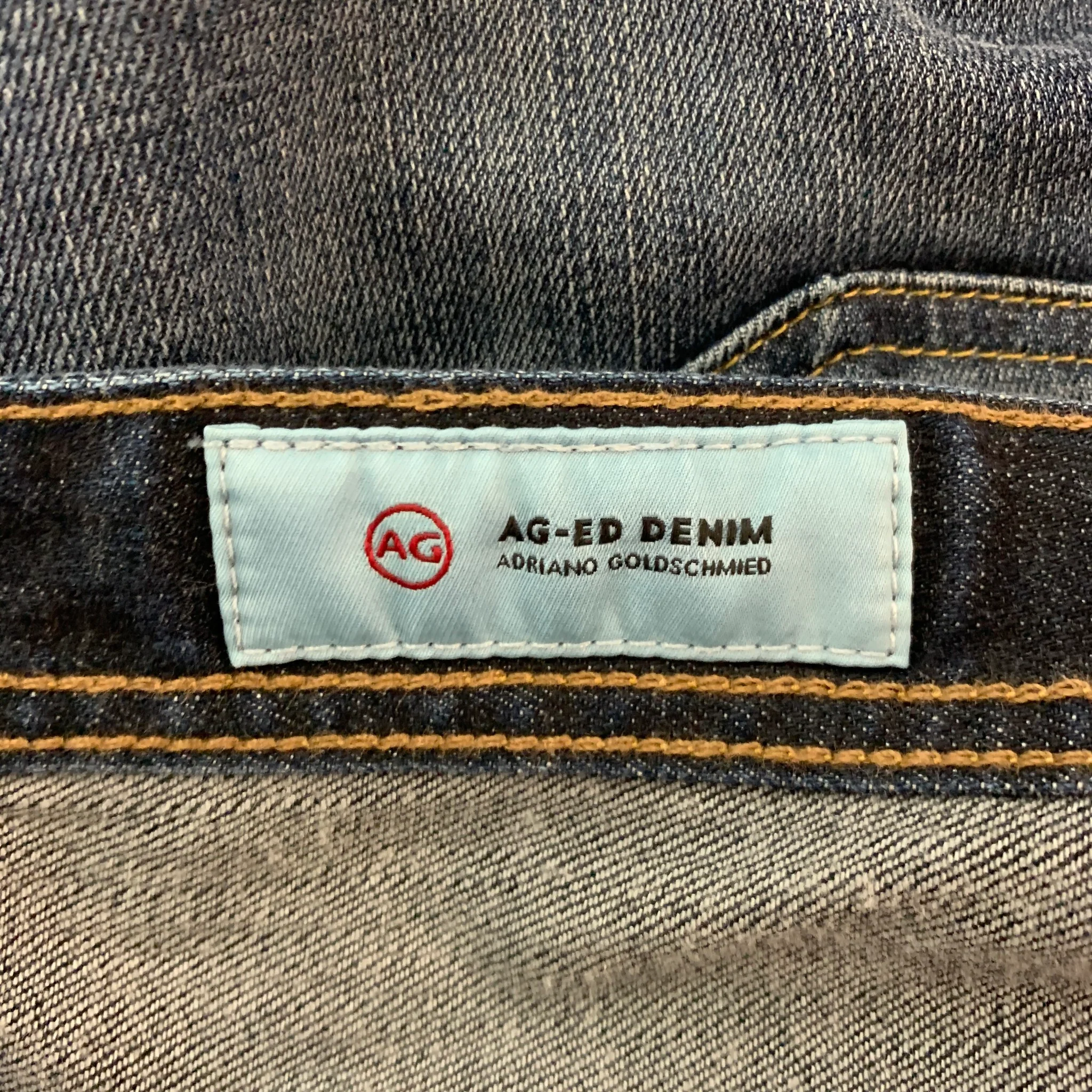 ADRIANO GOLDSCHMIED Size 33 Blue Washed Cotton Polyurethane Slim Jeans - Image 5
