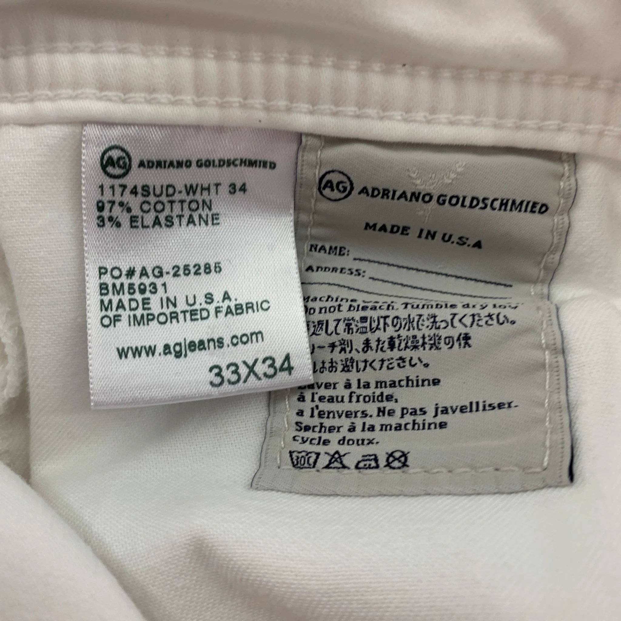 ADRIANO GOLDSCHMIED Size 33 White Cotton Tailored Leg Jeans - Image 3
