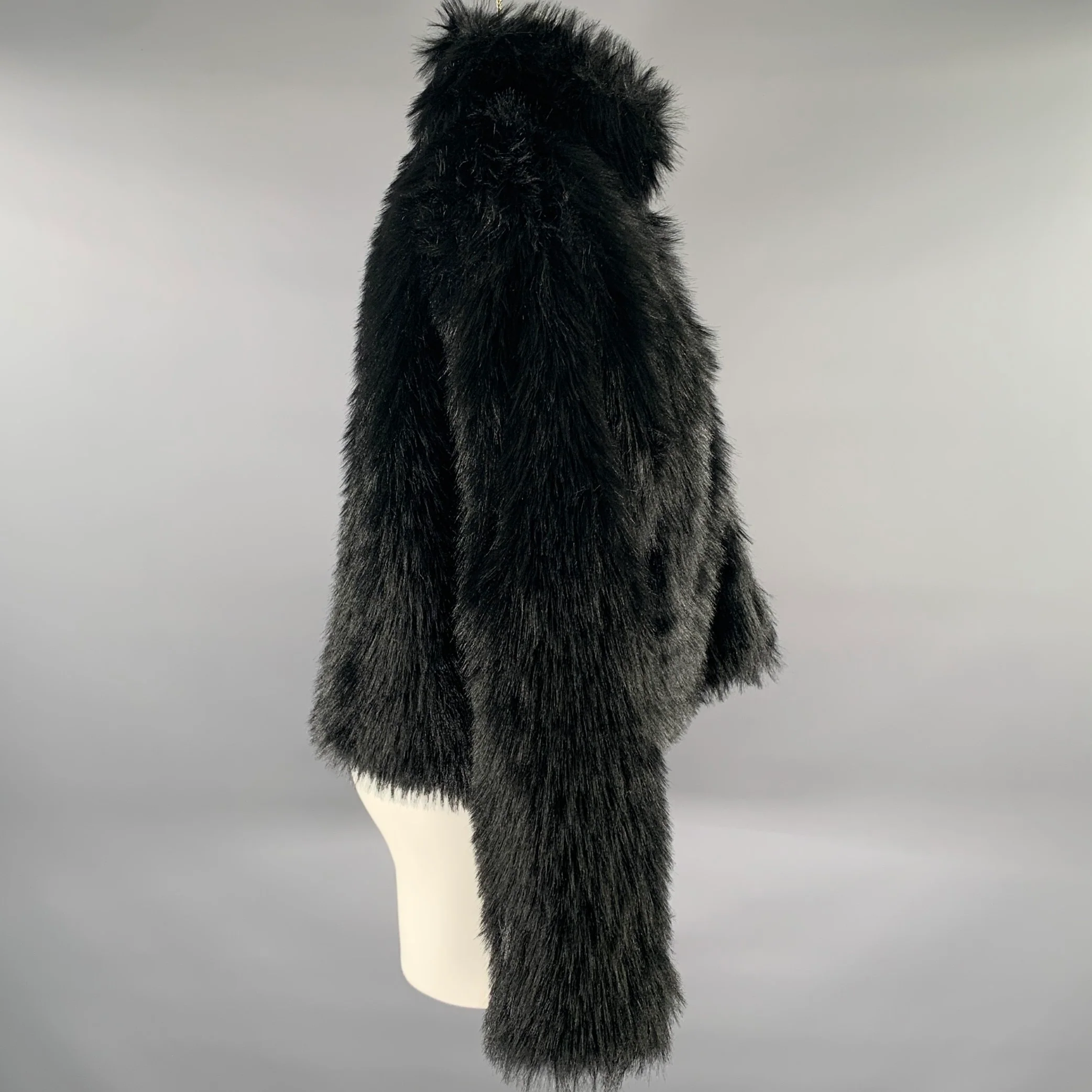 ADRIENNE LANDAU Size L Black Polyester Faux Fur Jacket - Image 3