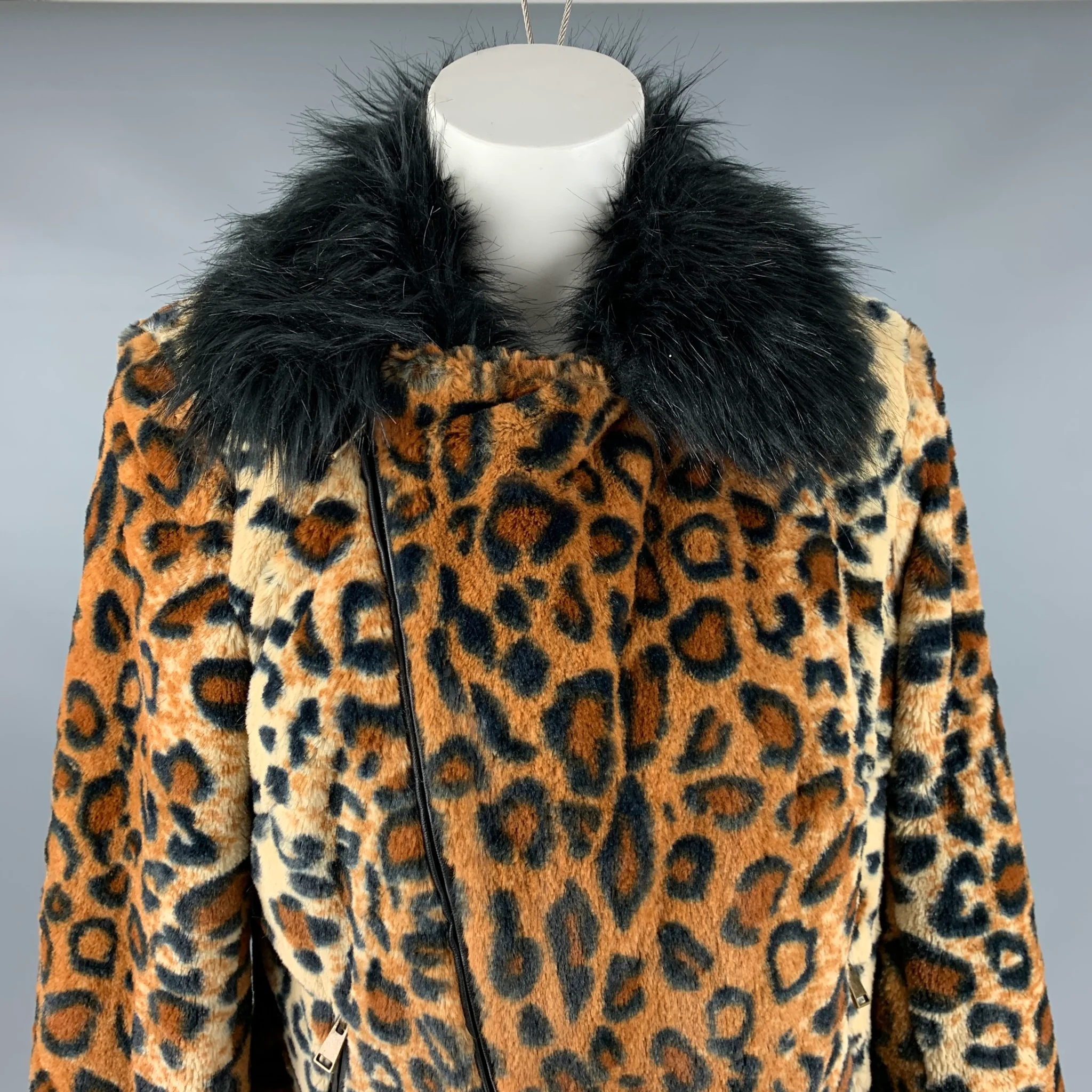 ADRIENNE LANDAU Size M Black Orange Polyester Blend Biker Jacket - Image 2