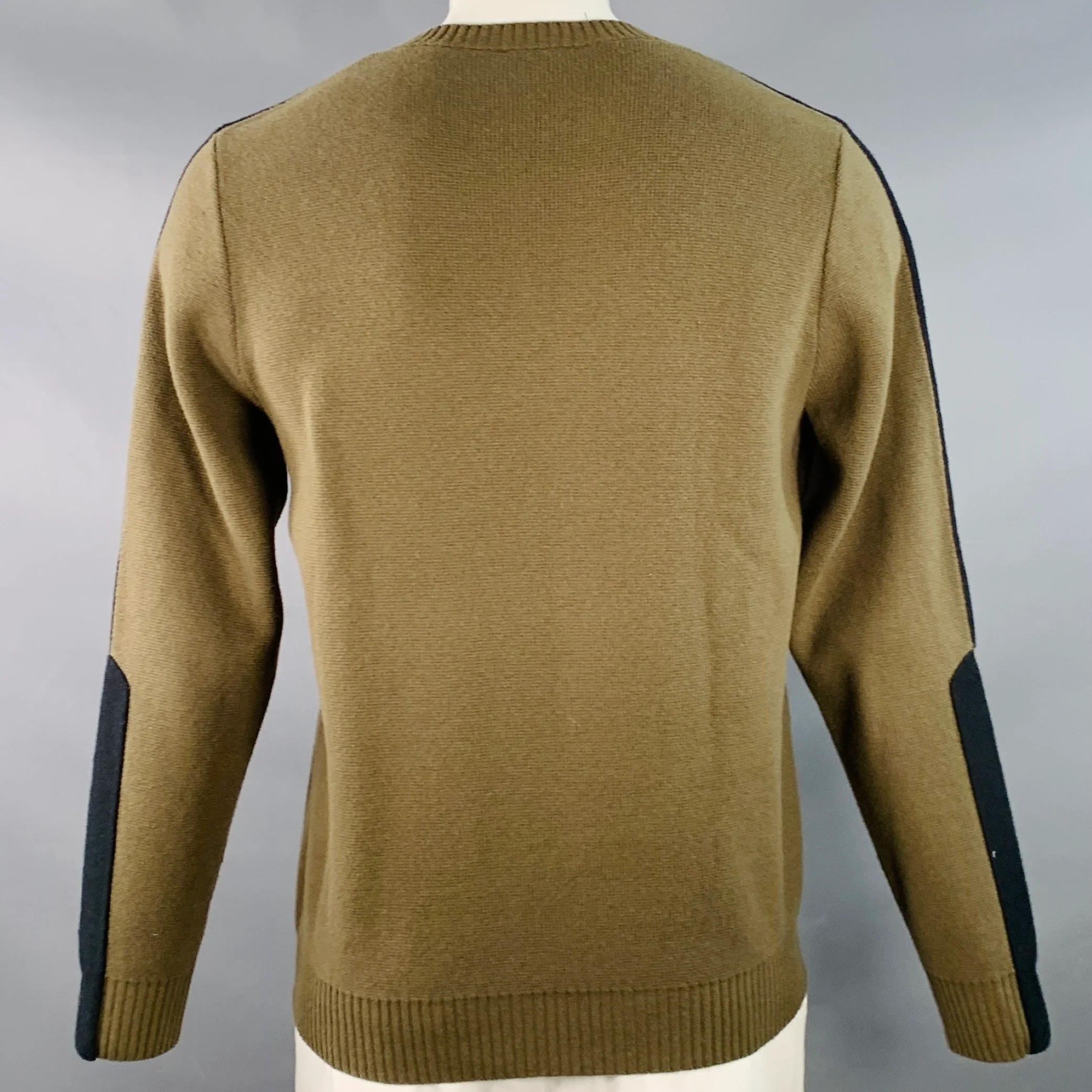 AETHER Size L Black Olive Two Toned Cotton Merino Wool Crew-Neck Sweater - Image 3