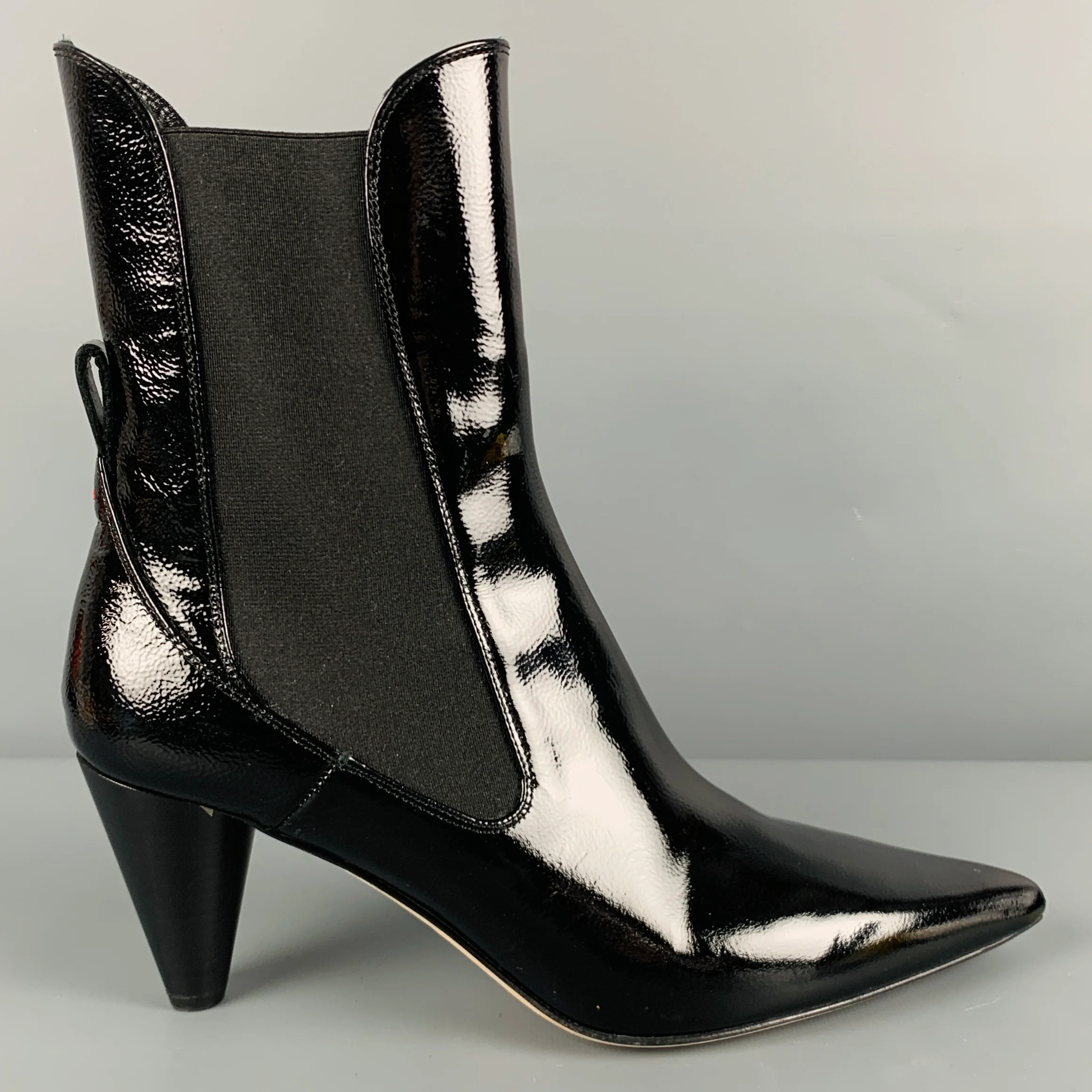 RICHARD FISCHER Size 10 Black Patent Leather Pointed Toe Boots - Image 2