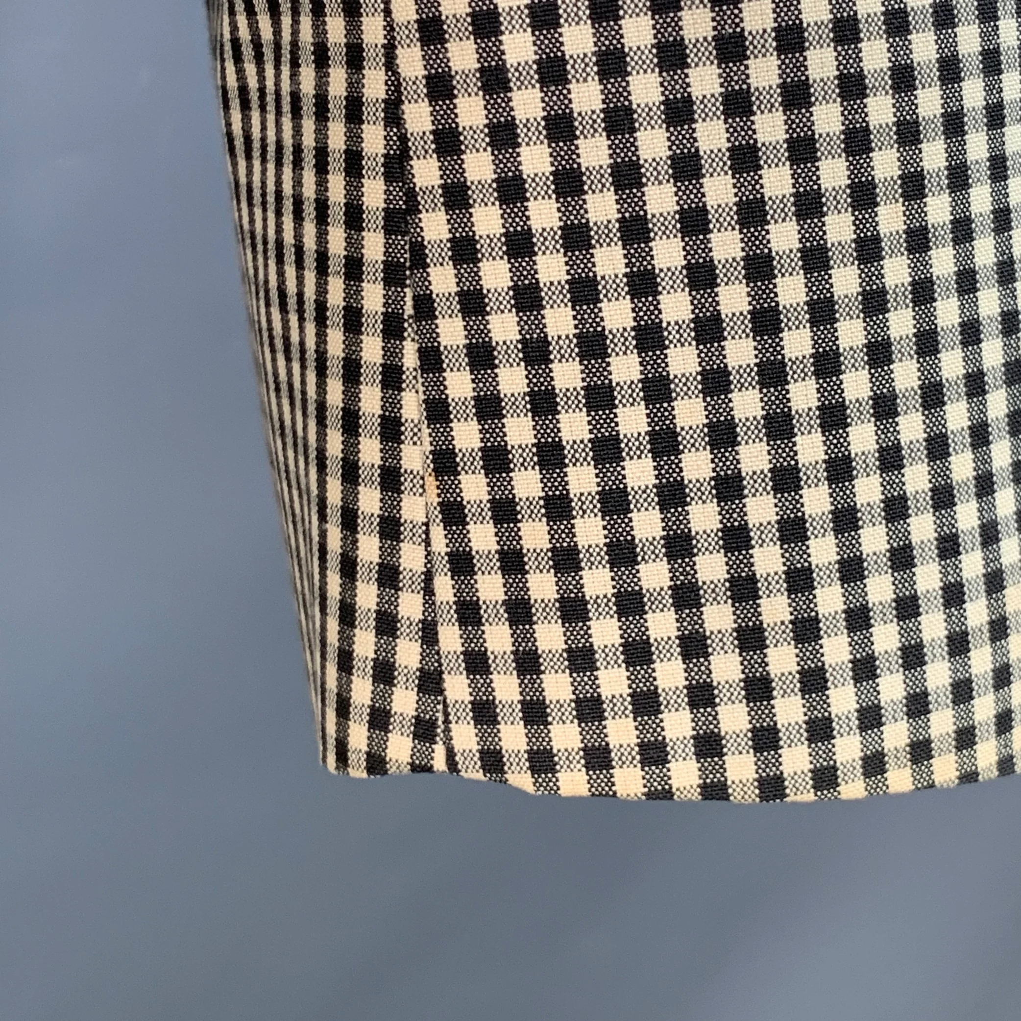 AGNÈS B. Size 42 Cream Black Gingham Cotton Slim Fit Notch Lapel Sport Coat - Image 6