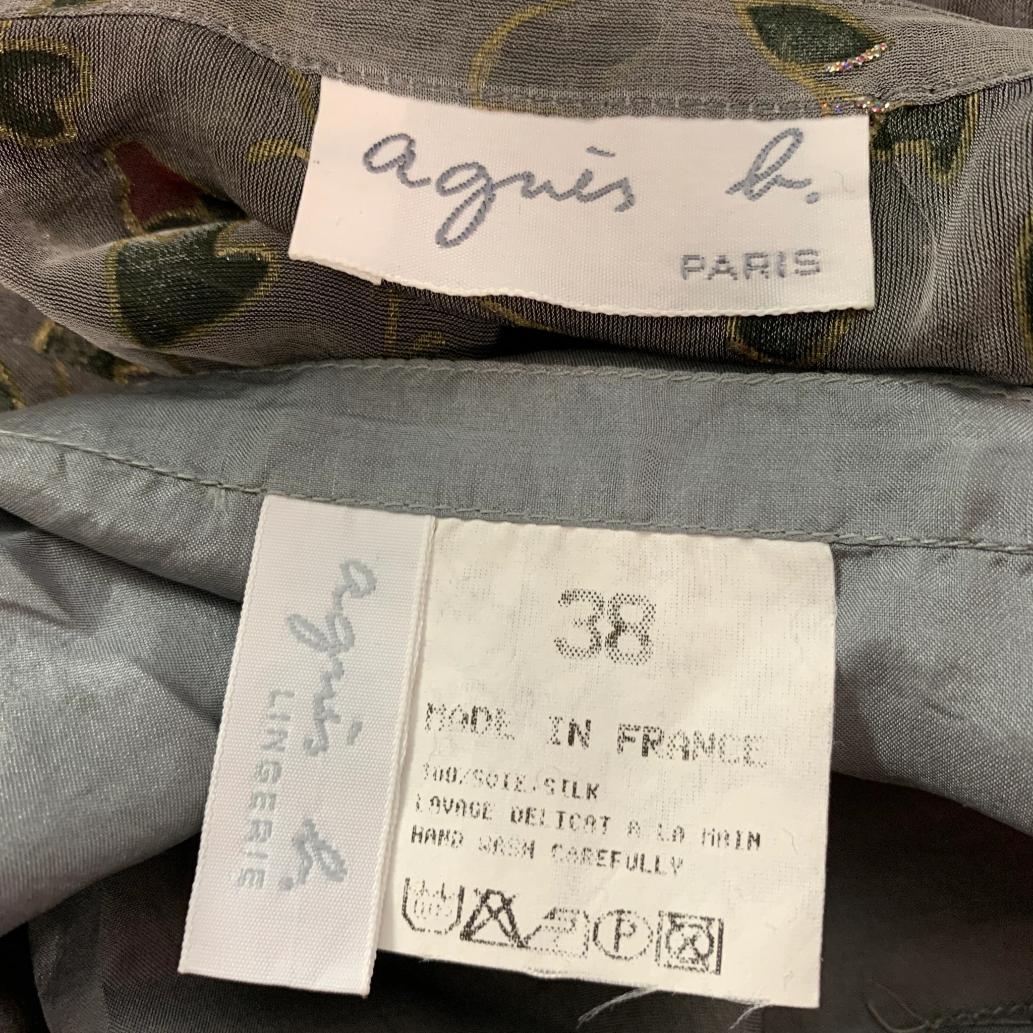AGNÈS B. Size 6 Grey Green & Red Silk Abstract Floral A-Line Skirt - Image 6