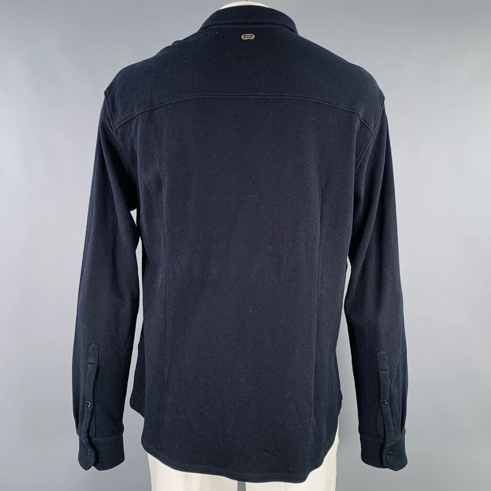 AGNONA Size 44 Navy Knit Cotton Cashmere Button Up Long Sleeve Shirt - Image 3