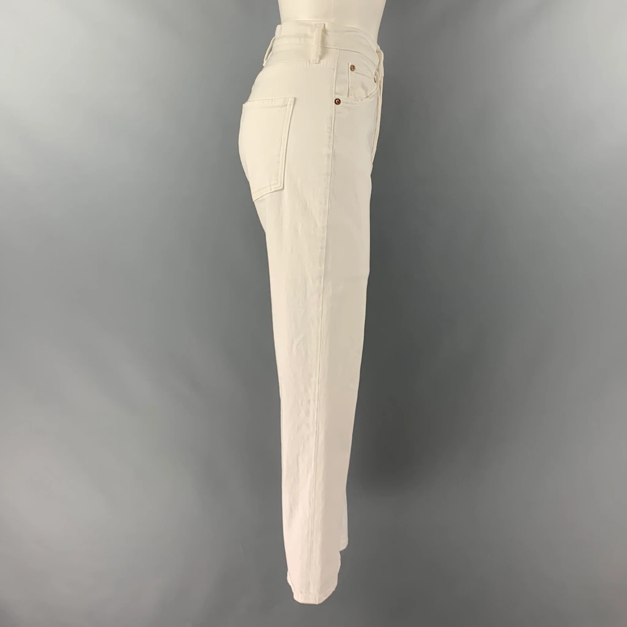 AGOLDE Size 27 Cream Cotton Elastane Button Fly Jeans - Image 2