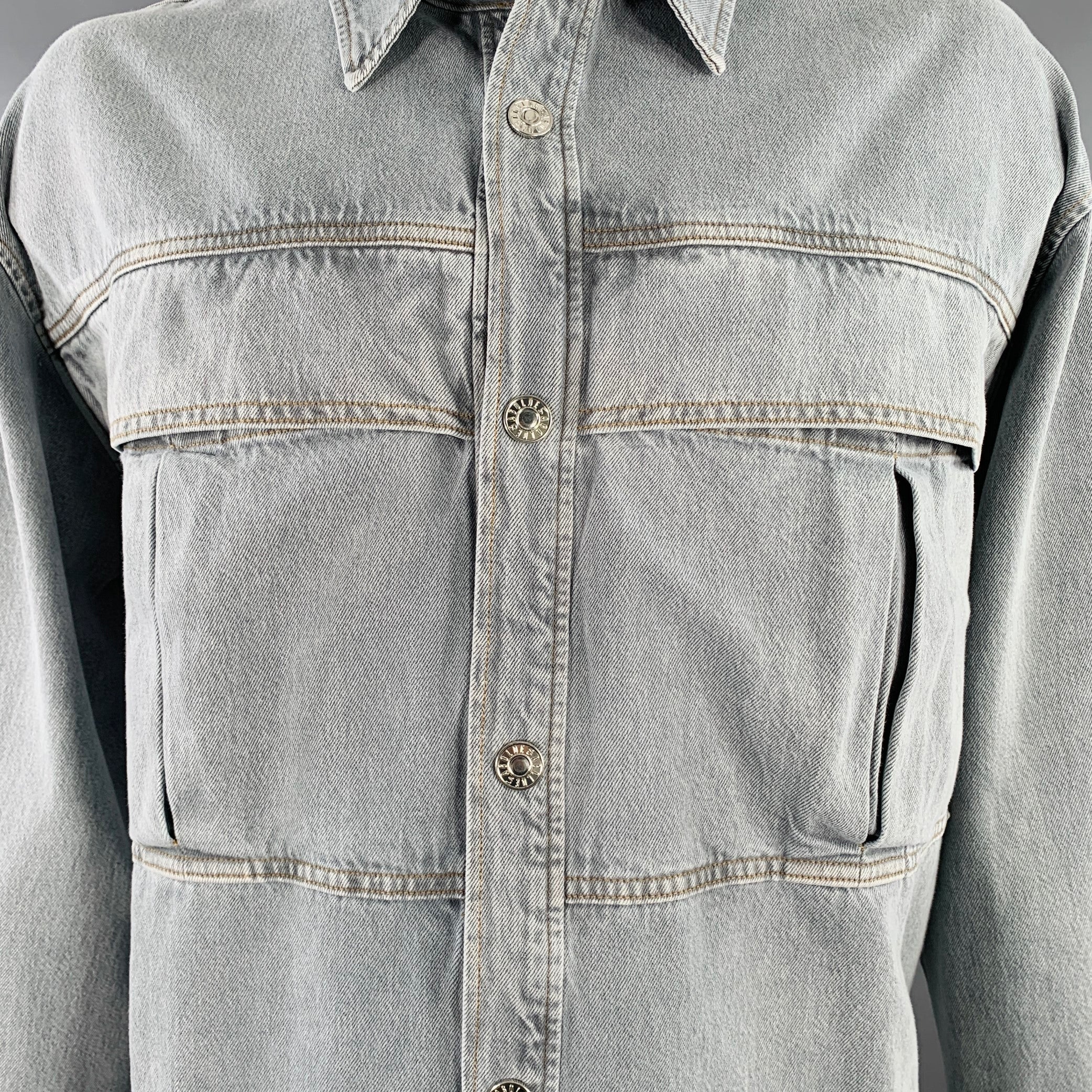 AGOLDE Size XL Grey Cotton Denim Two Pockets Snaps Long Sleeve Shirt - Image 2