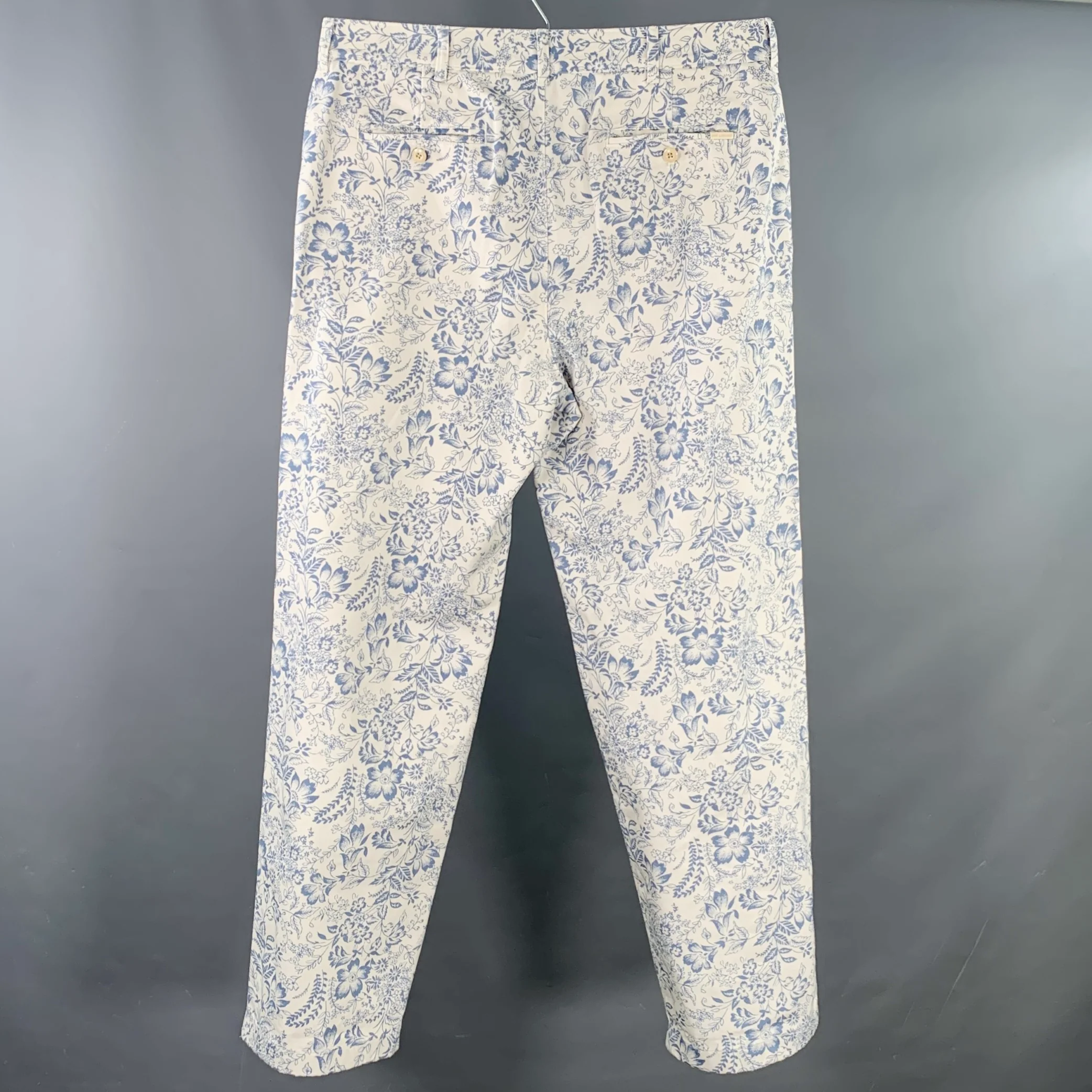 AIME LEON DORE Size 36 White Blue Floral Cotton Tapered Casual Pants - Image 3